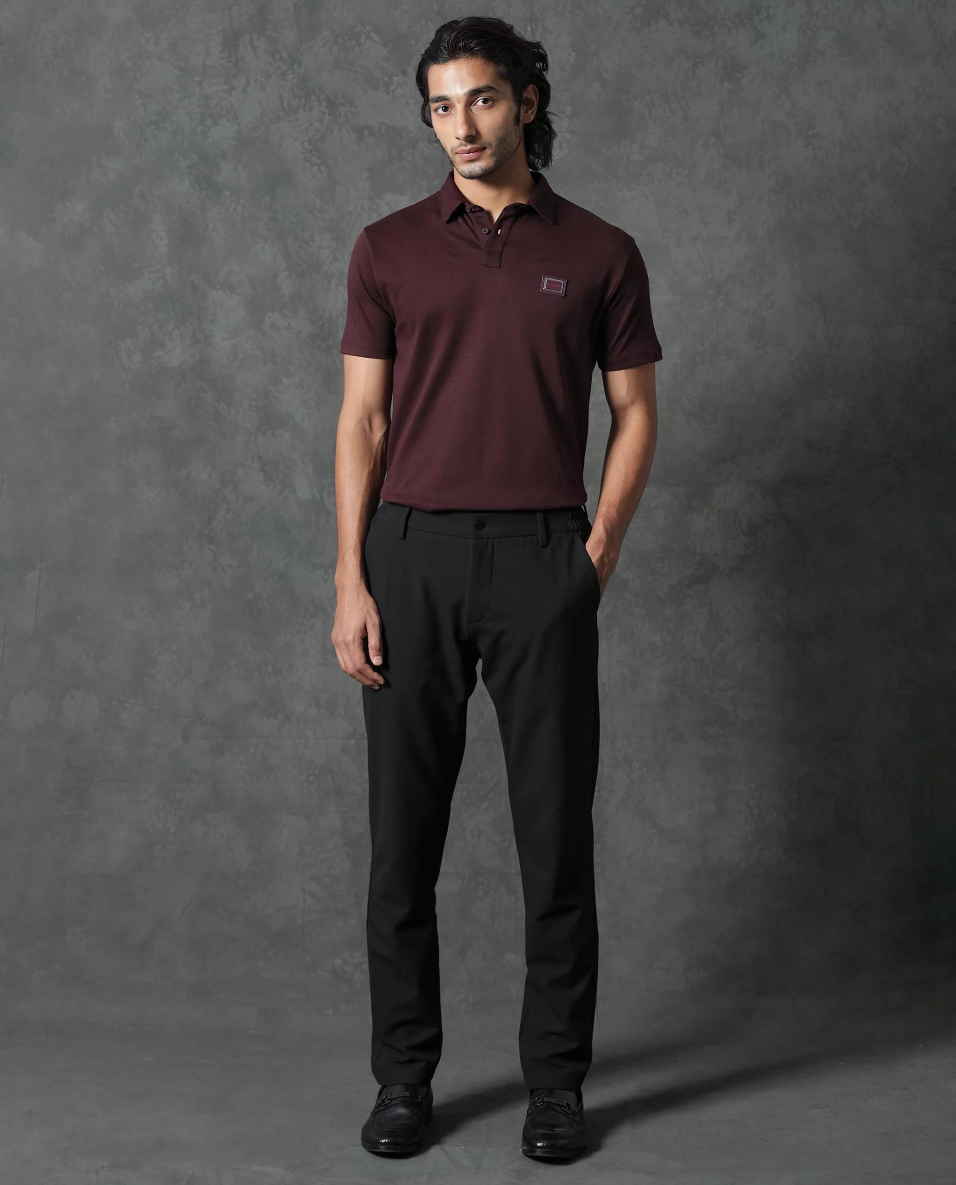Rare Rabbit Men's Badger-1 Maroon Cotton Plain Regular Fit Half Sleeve Polo - Image 4