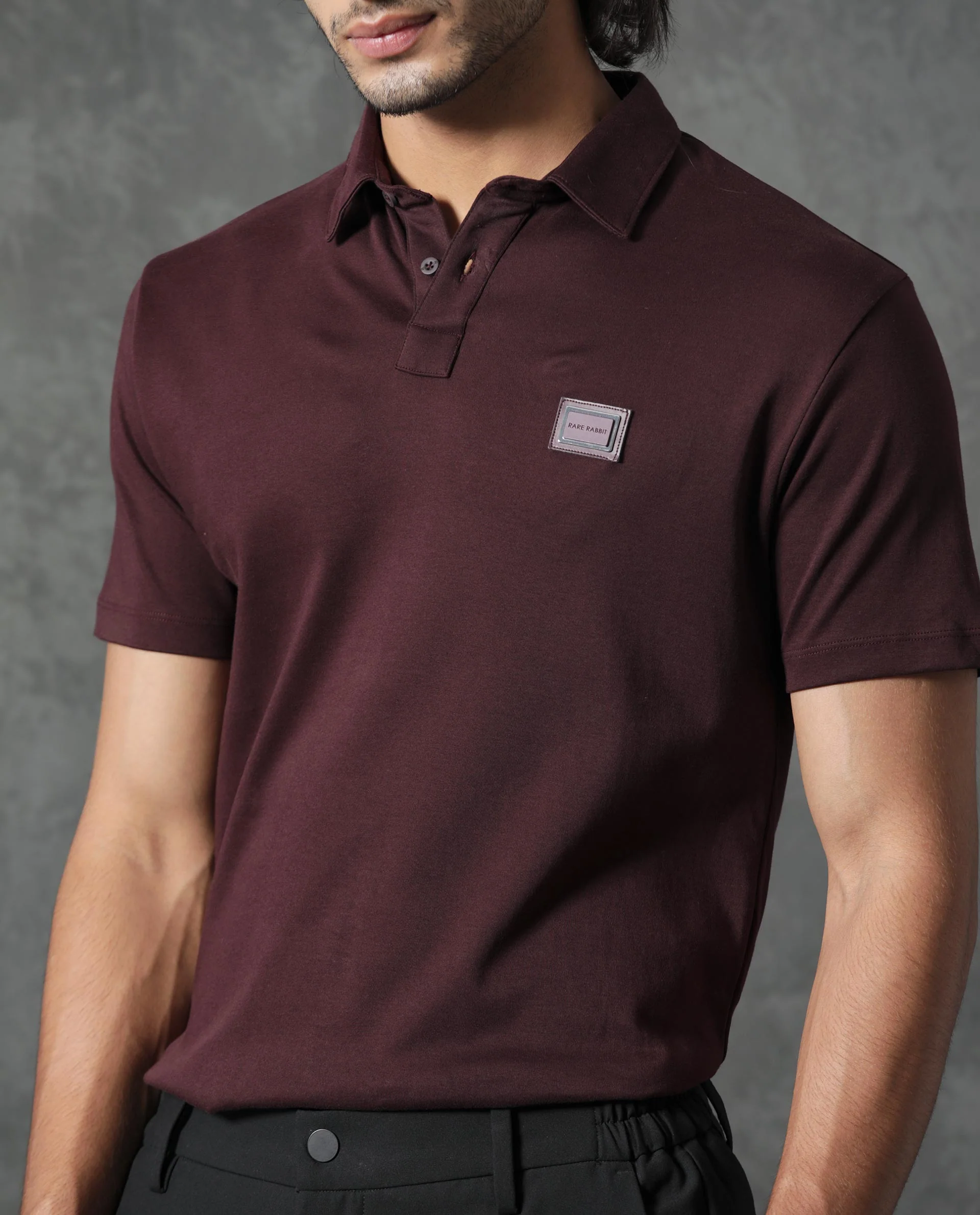 Rare Rabbit Men's Badger-1 Maroon Cotton Plain Regular Fit Half Sleeve Polo - Image 5