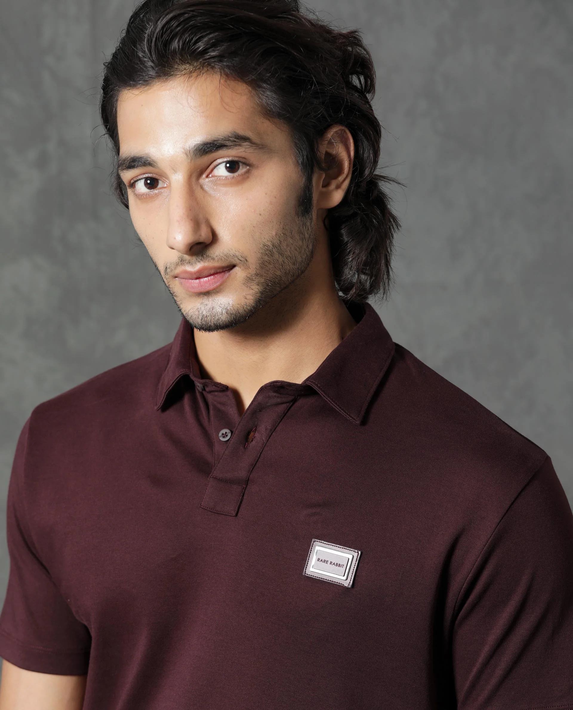 Rare Rabbit Men's Badger-1 Maroon Cotton Plain Regular Fit Half Sleeve Polo - Image 6