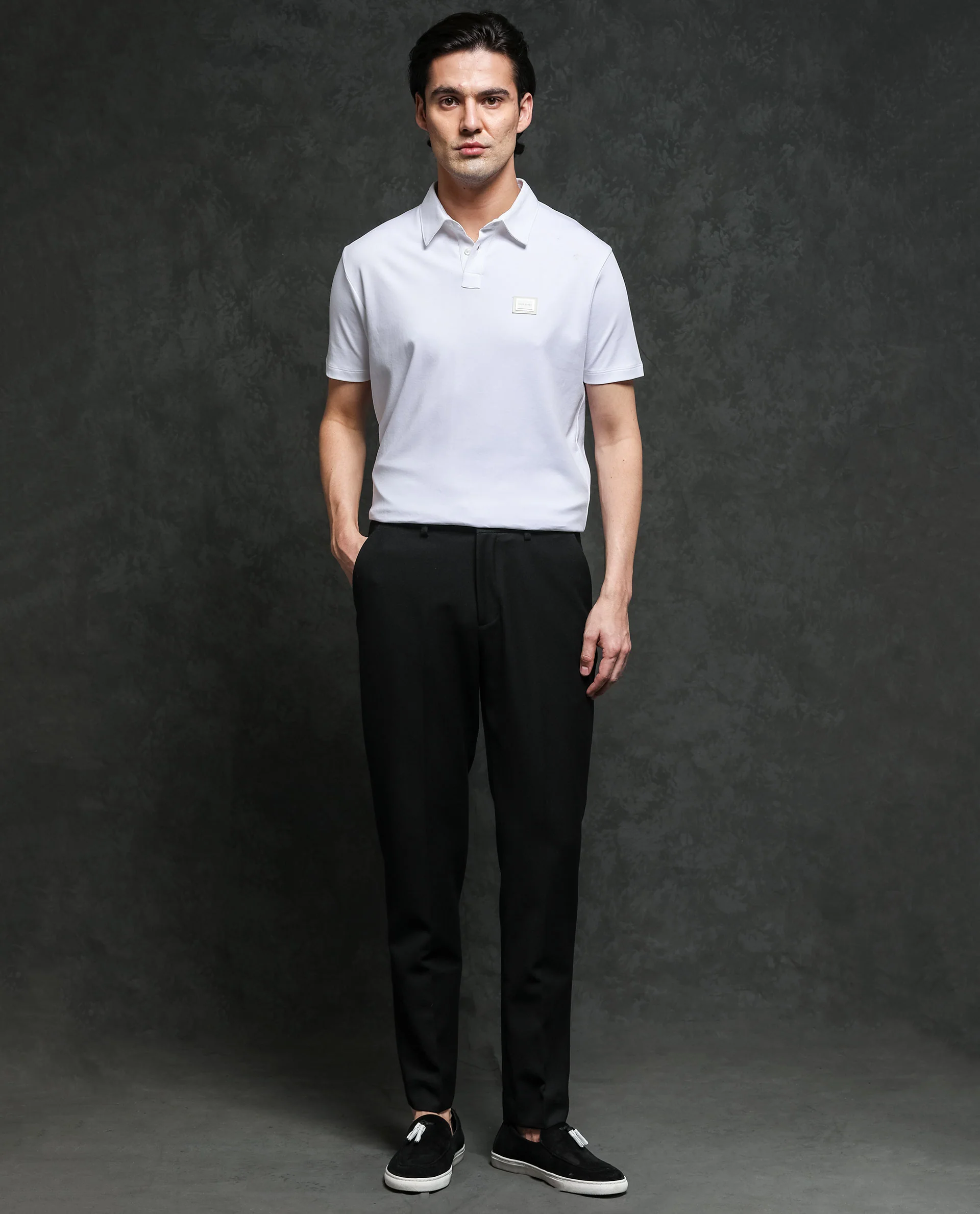 Rare Rabbit Men's Badger-1 White Cotton Plain Regular Fit Half Sleeve Polo - Image 2