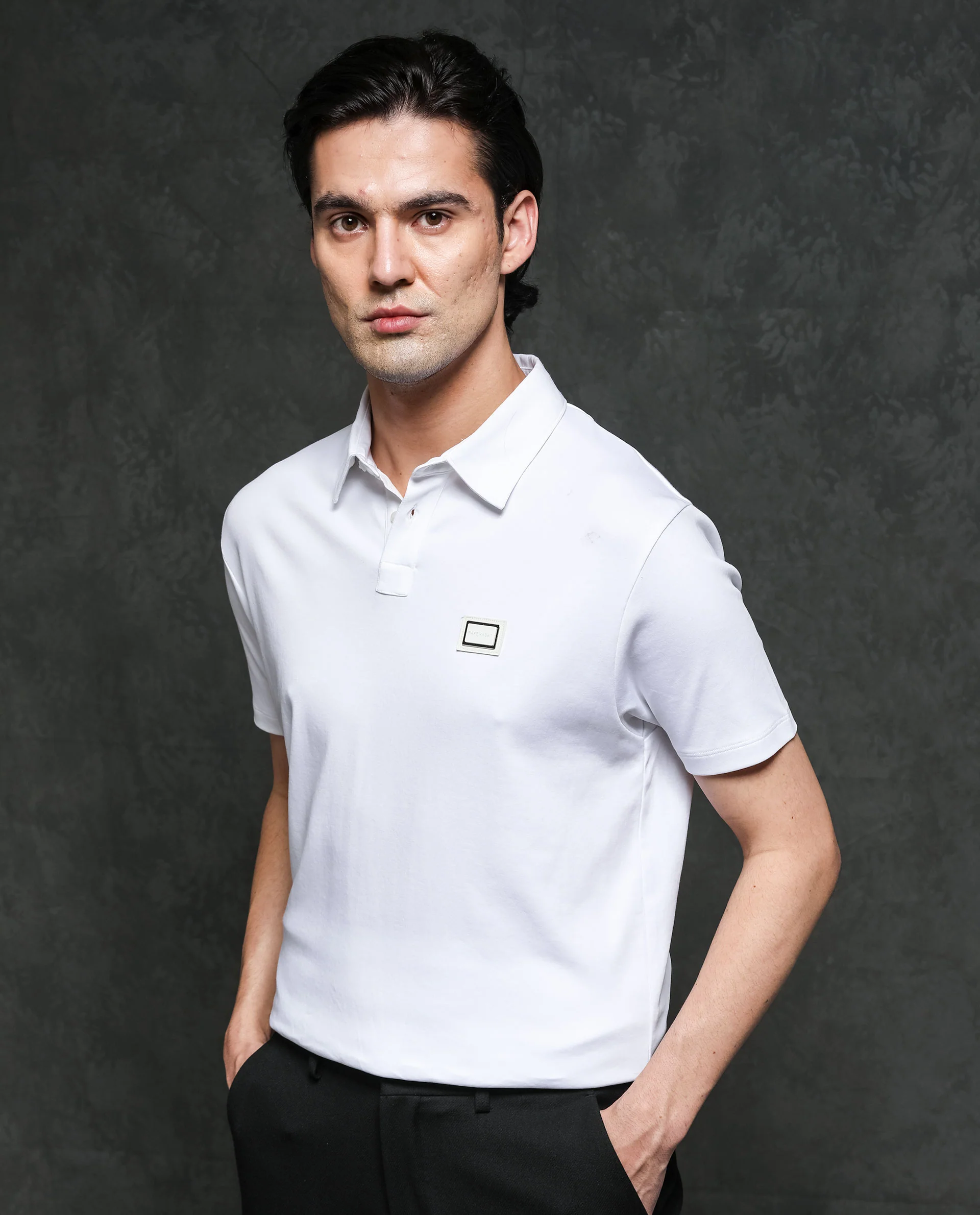 Rare Rabbit Men's Badger-1 White Cotton Plain Regular Fit Half Sleeve Polo - Image 3