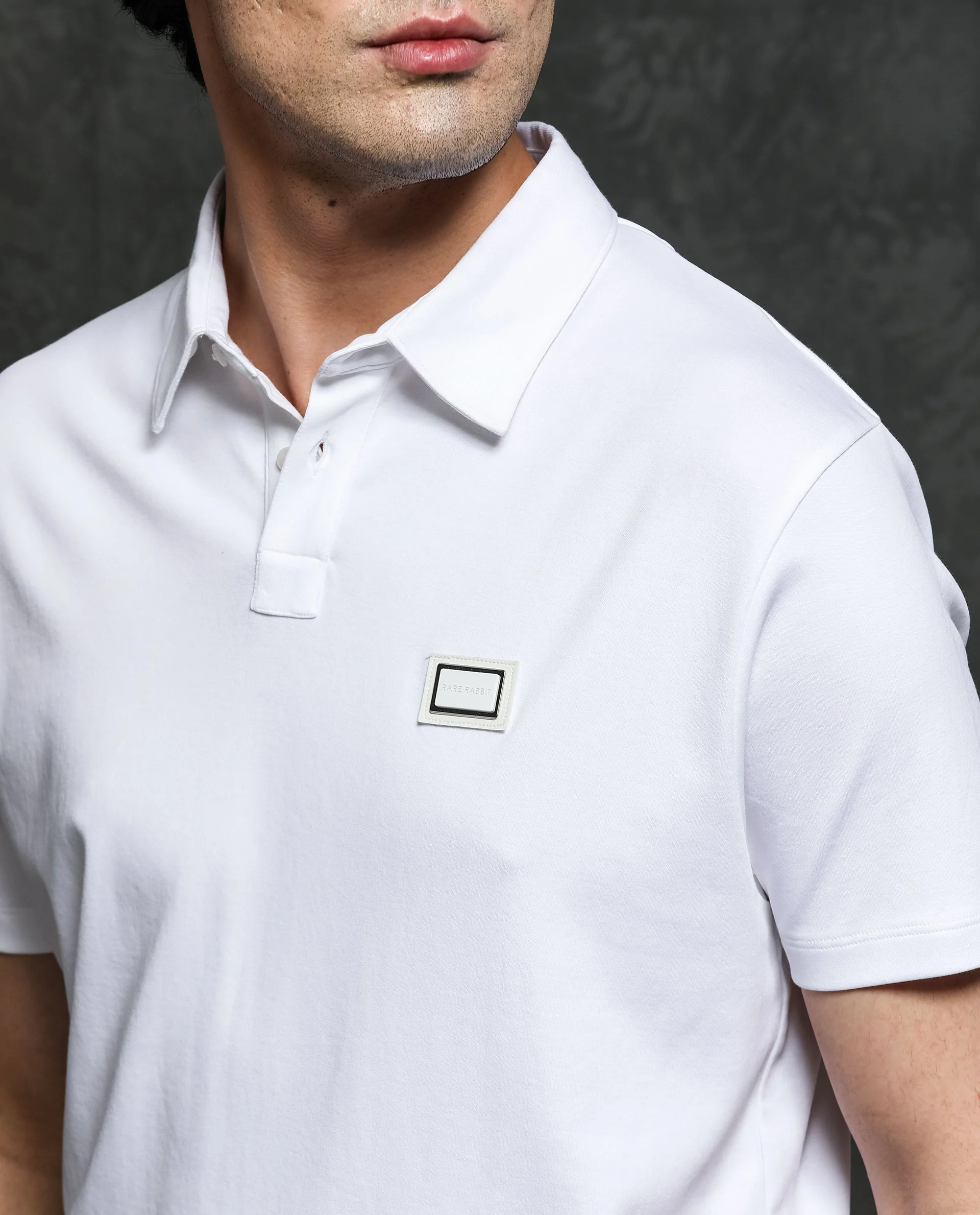 Rare Rabbit Men's Badger-1 White Cotton Plain Regular Fit Half Sleeve Polo - Image 4