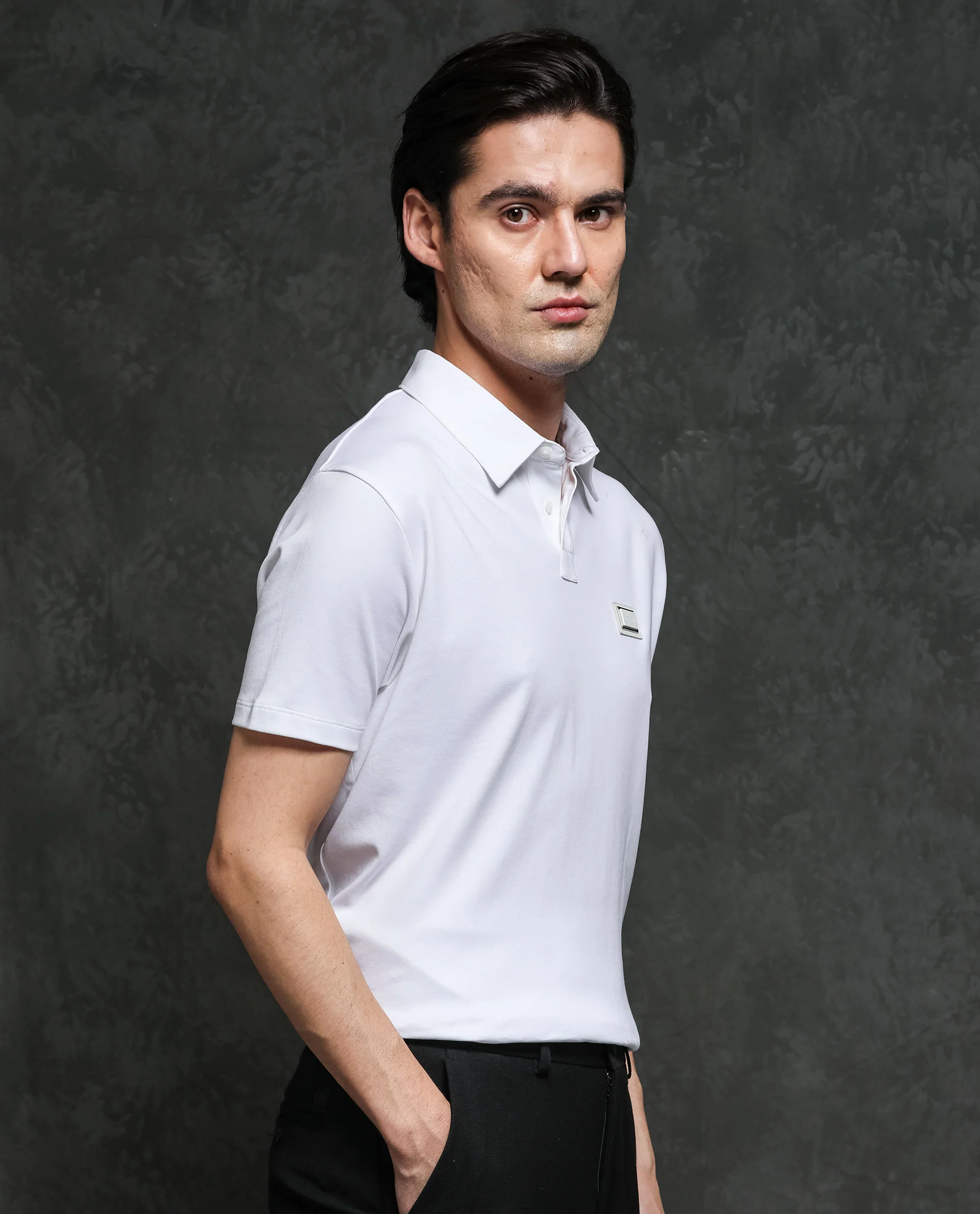Rare Rabbit Men's Badger-1 White Cotton Plain Regular Fit Half Sleeve Polo - Image 5