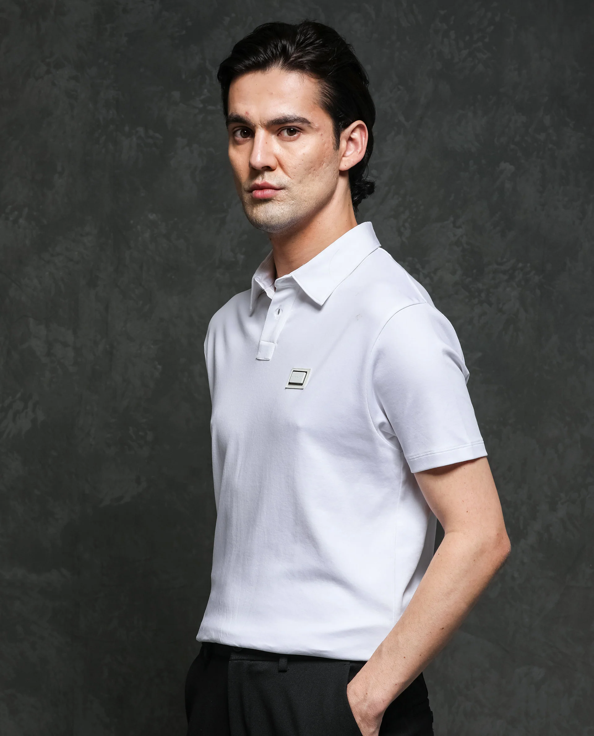 Rare Rabbit Men's Badger-1 White Cotton Plain Regular Fit Half Sleeve Polo - Image 6