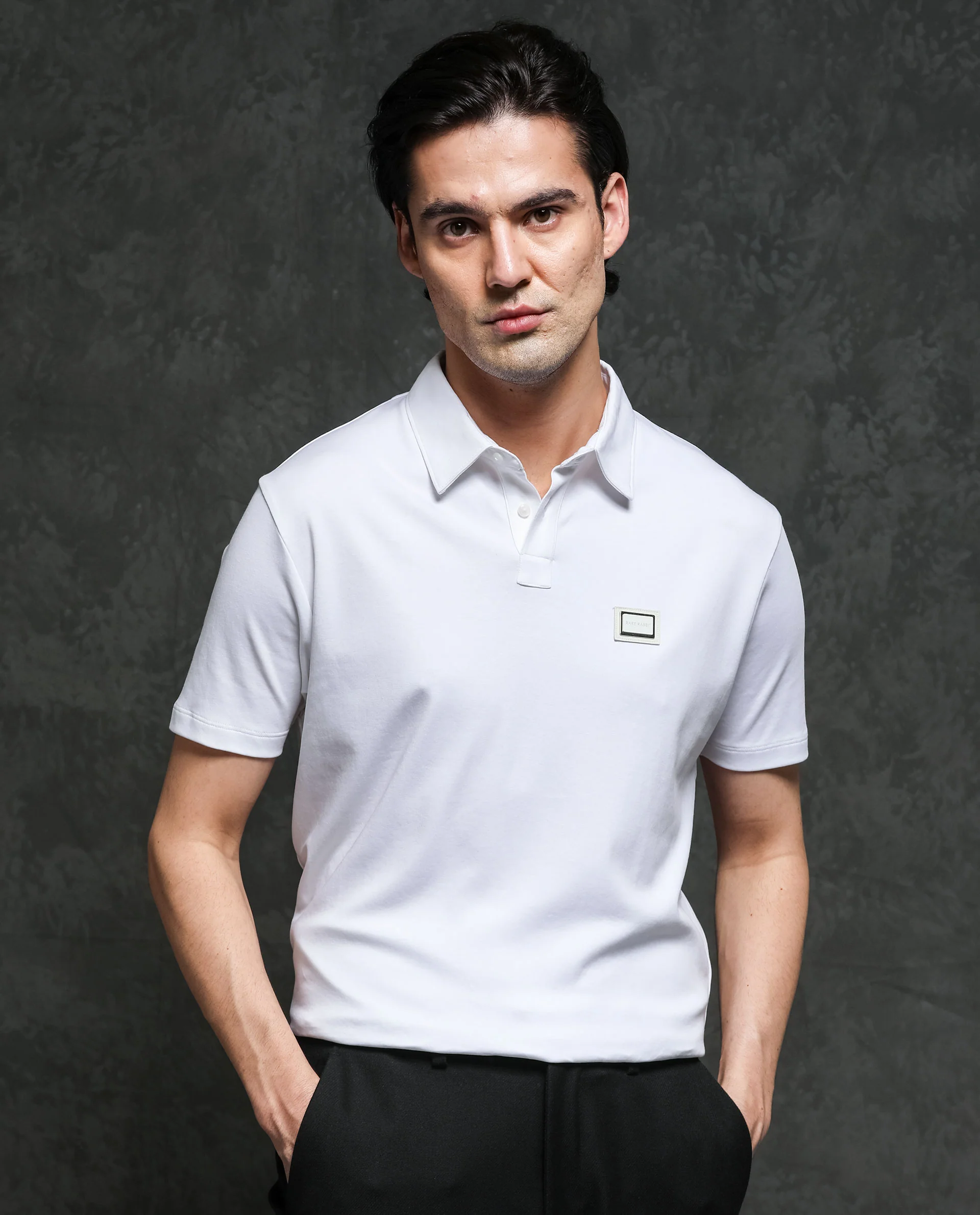 Rare Rabbit Men's Badger-1 White Cotton Plain Regular Fit Half Sleeve Polo - Image 7