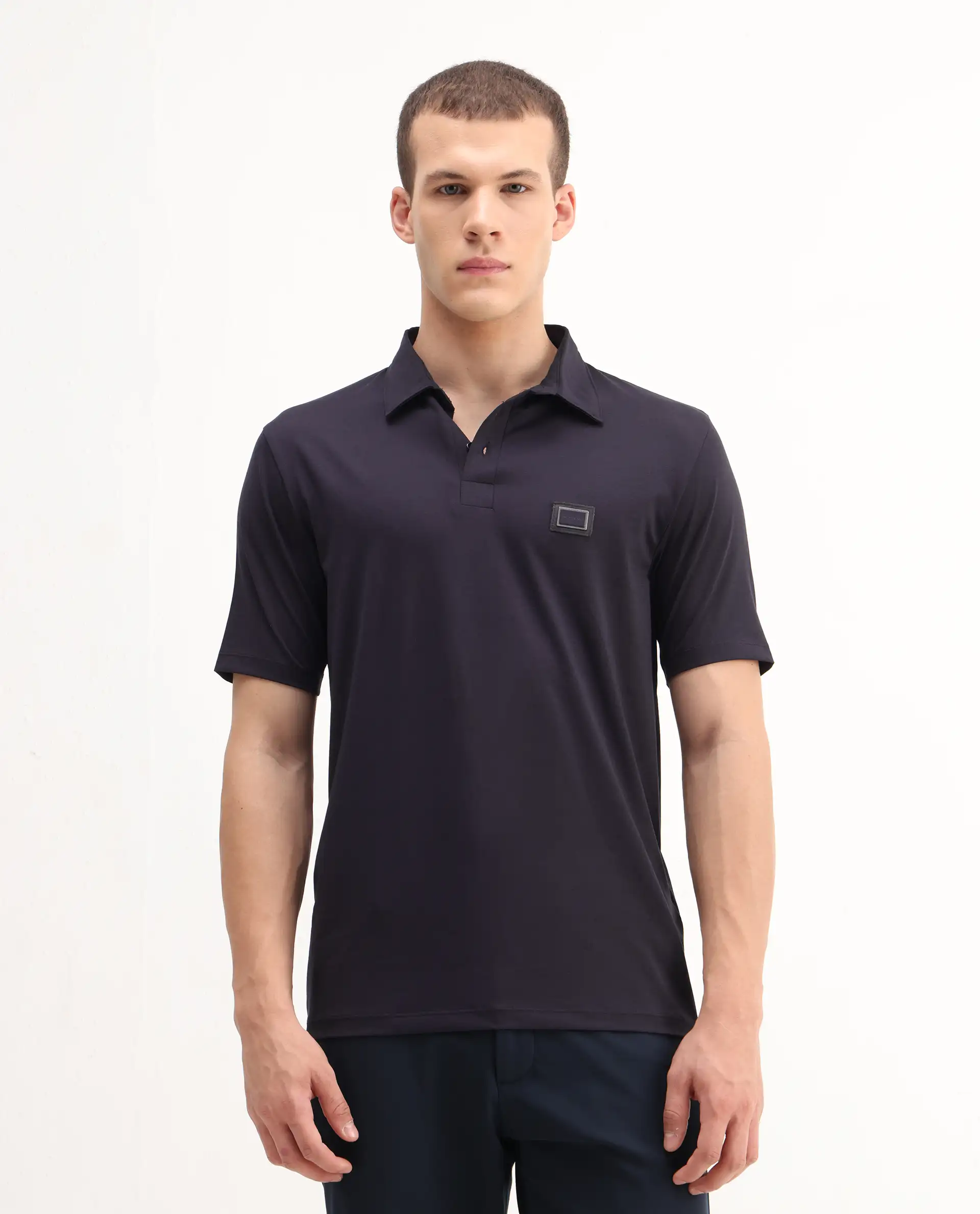 Rare Rabbit Men's Badger-2 Dark Purple Cotton Plain Regular Fit Half Sleeve Polo - Image 3