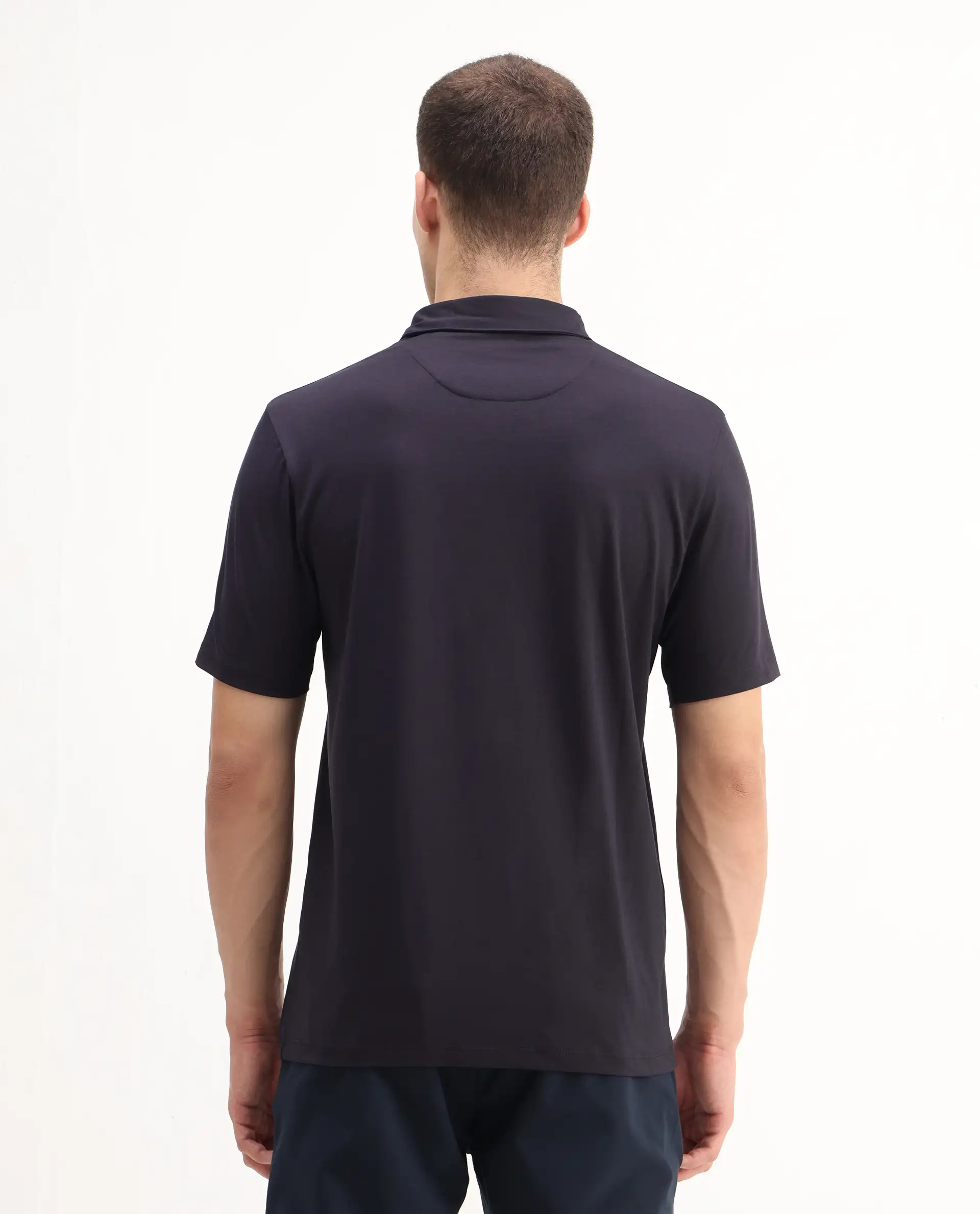 Rare Rabbit Men's Badger-2 Dark Purple Cotton Plain Regular Fit Half Sleeve Polo - Image 4