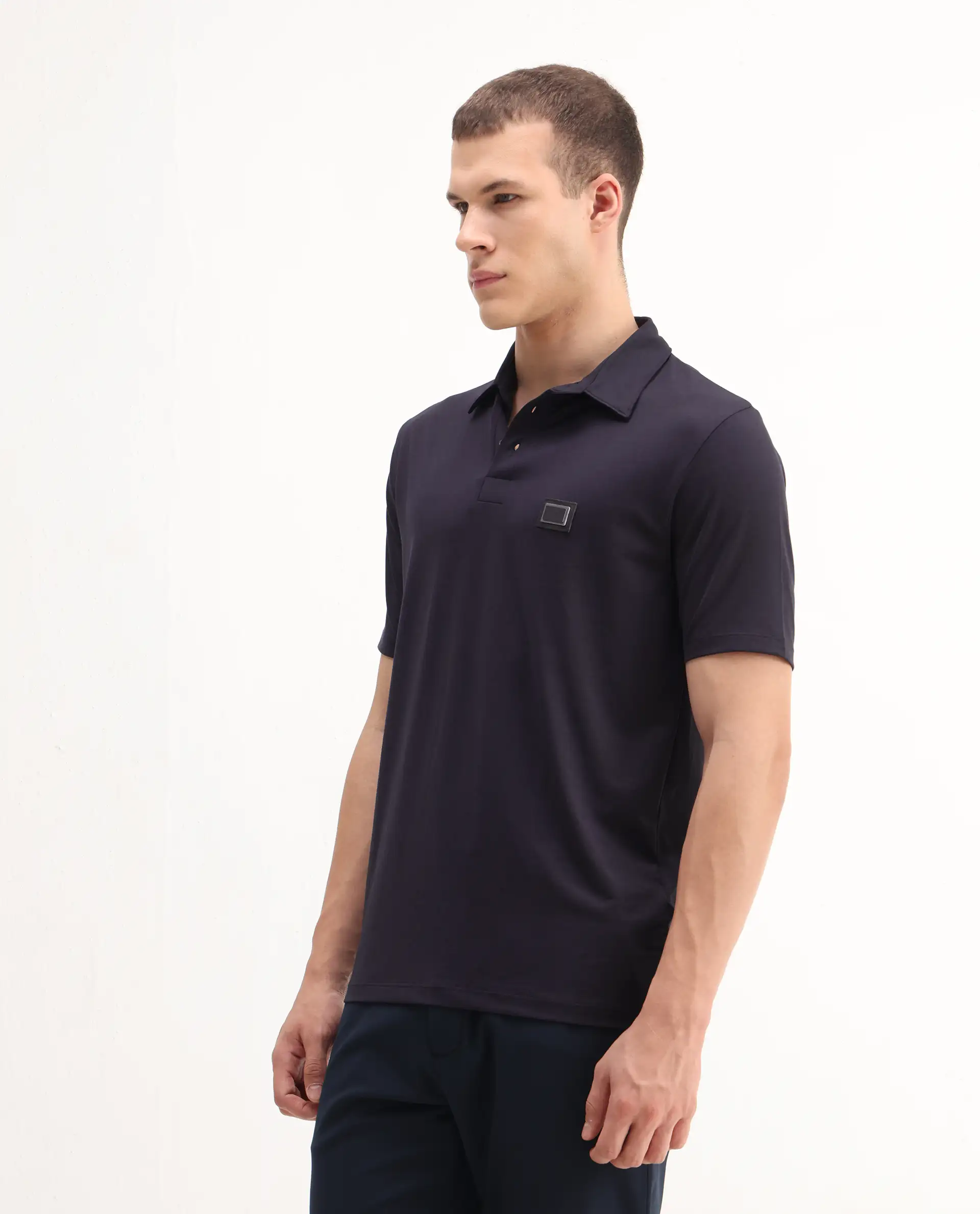 Rare Rabbit Men's Badger-2 Dark Purple Cotton Plain Regular Fit Half Sleeve Polo - Image 5