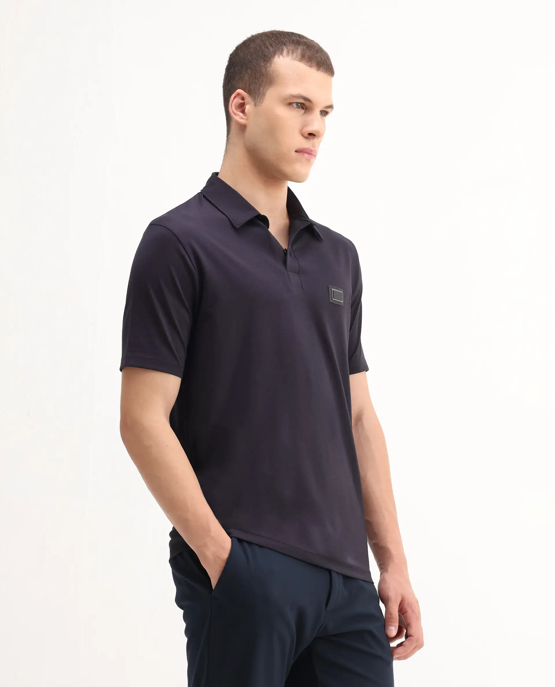 Rare Rabbit Men's Badger-2 Dark Purple Cotton Plain Regular Fit Half Sleeve Polo - Image 6