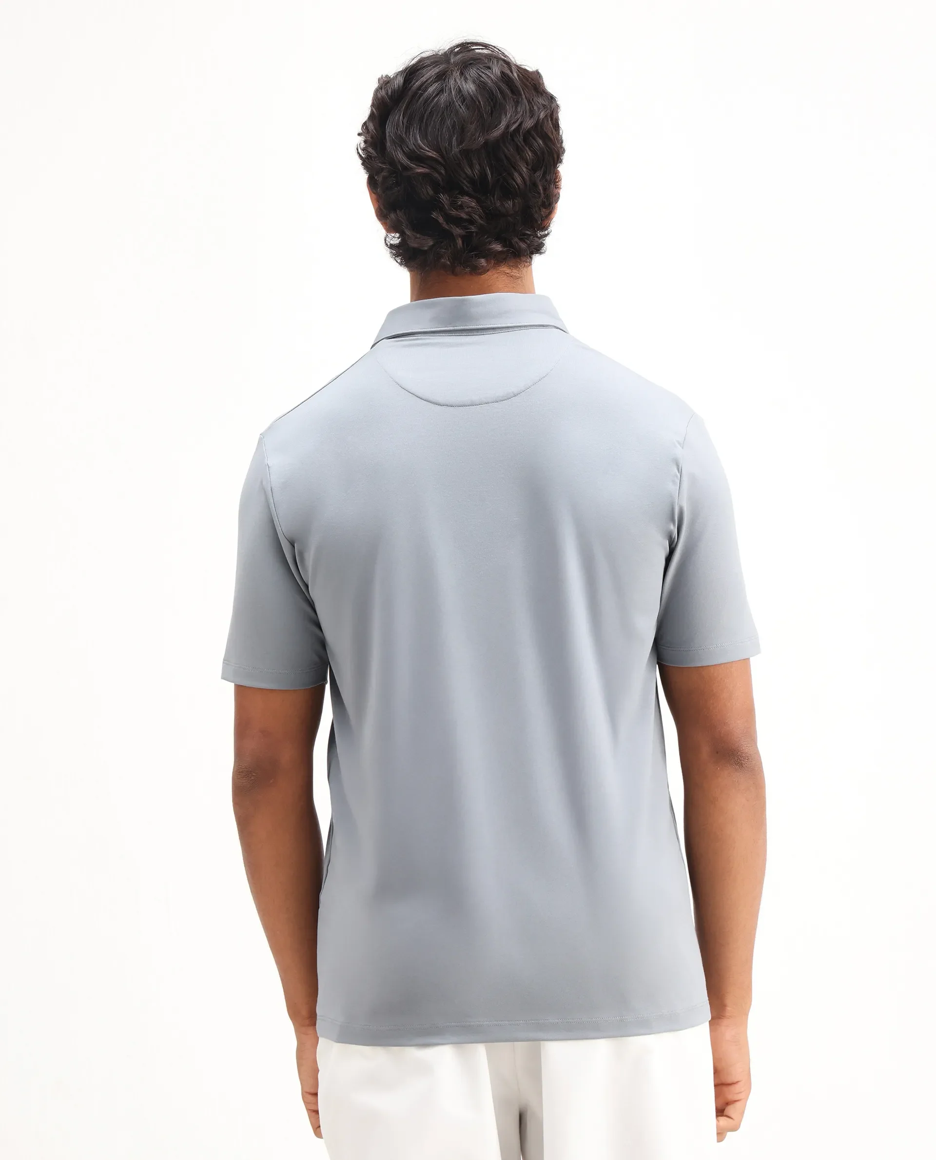 Rare Rabbit Men's Badger-2 Dusky Blue Cotton Plain Regular Fit Half Sleeve Polo - Image 6