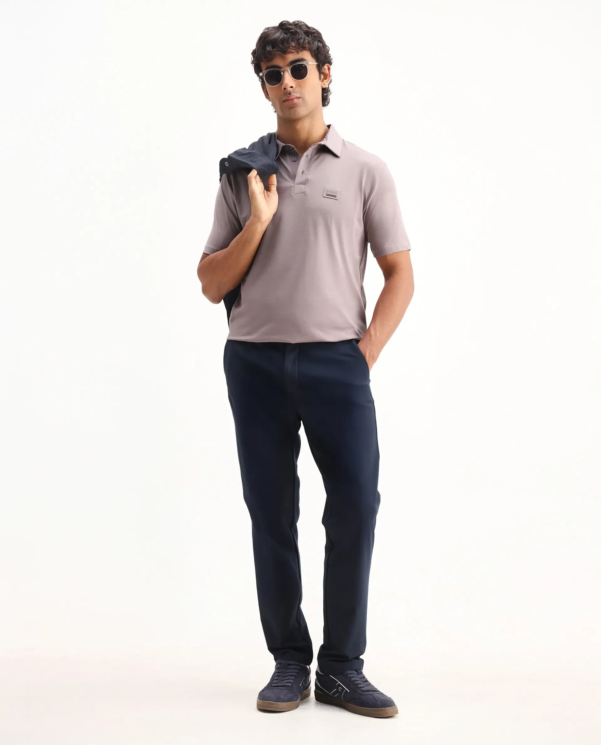 Rare Rabbit Men's Badger-2 Dusky Pink Cotton Plain Regular Fit Half Sleeve Polo - Image 2