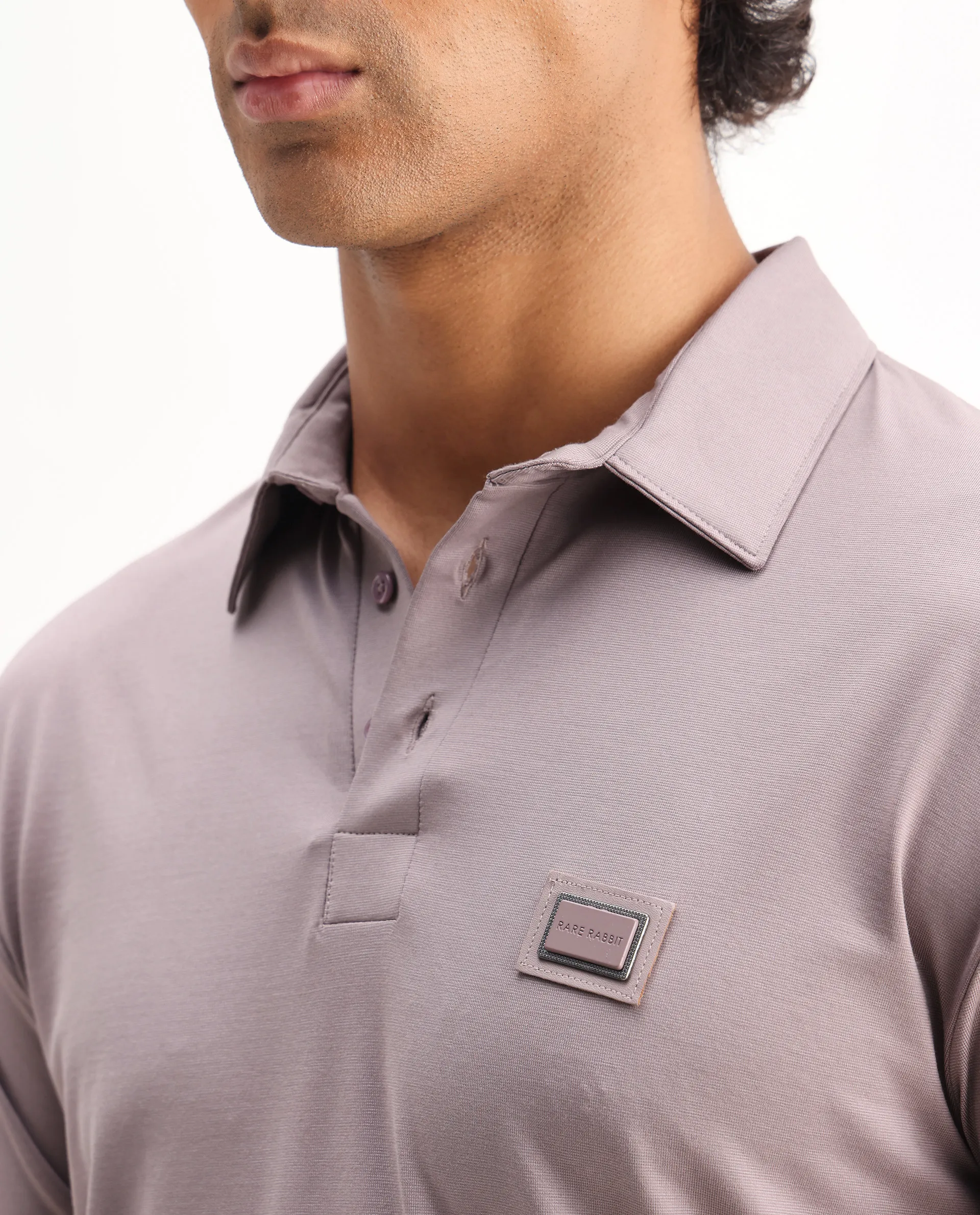 Rare Rabbit Men's Badger-2 Dusky Pink Cotton Plain Regular Fit Half Sleeve Polo - Image 3