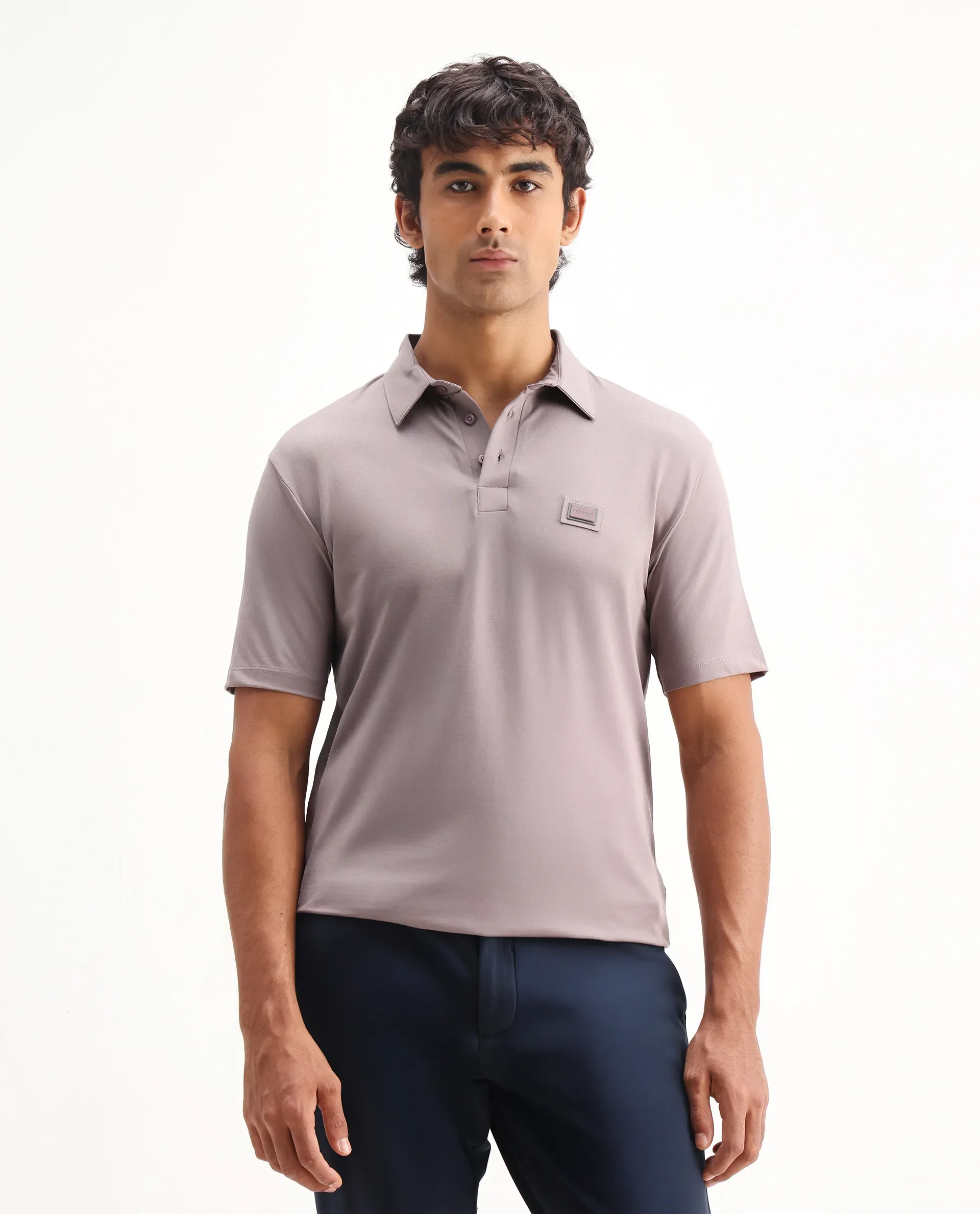 Rare Rabbit Men's Badger-2 Dusky Pink Cotton Plain Regular Fit Half Sleeve Polo - Image 4