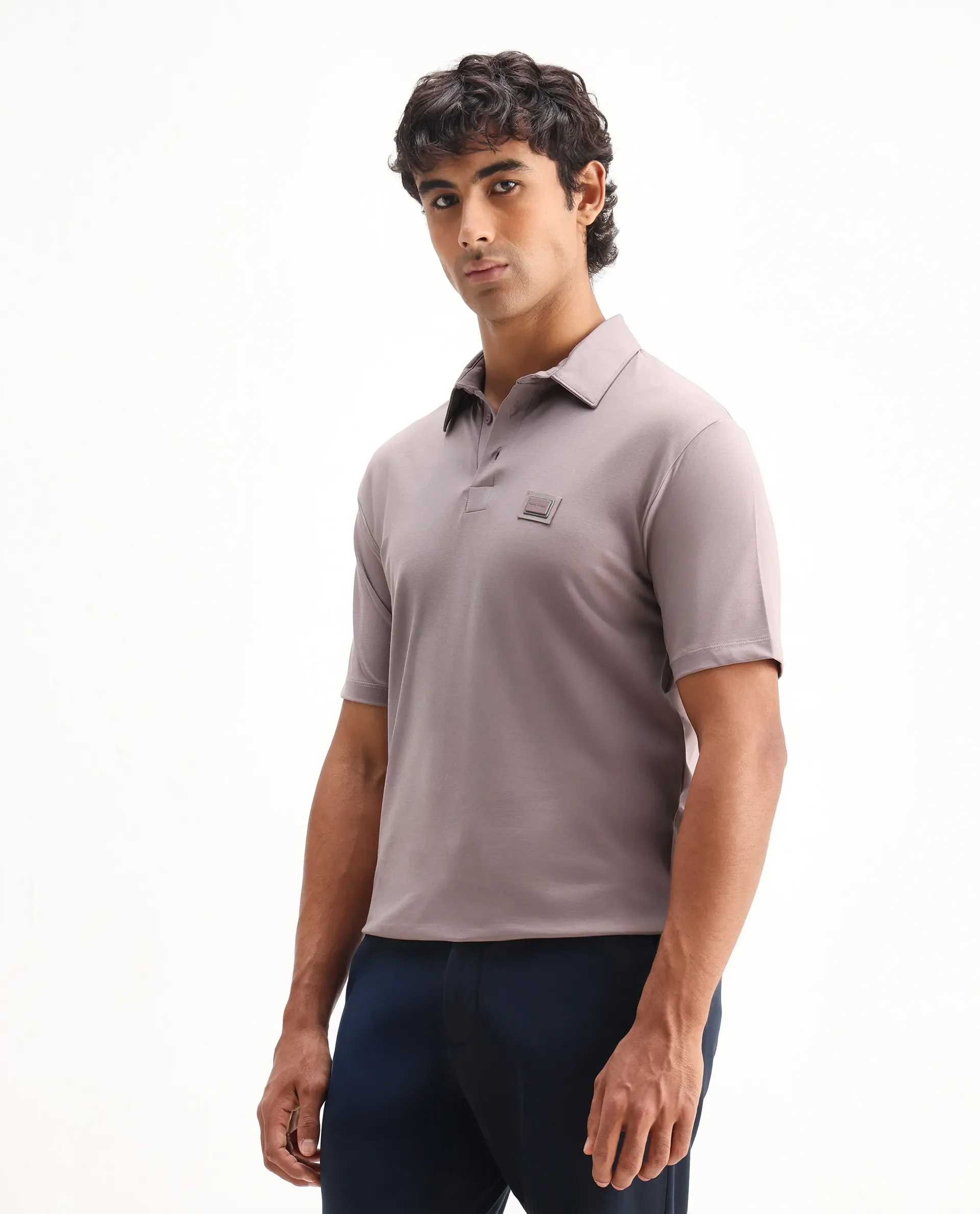 Rare Rabbit Men's Badger-2 Dusky Pink Cotton Plain Regular Fit Half Sleeve Polo - Image 5