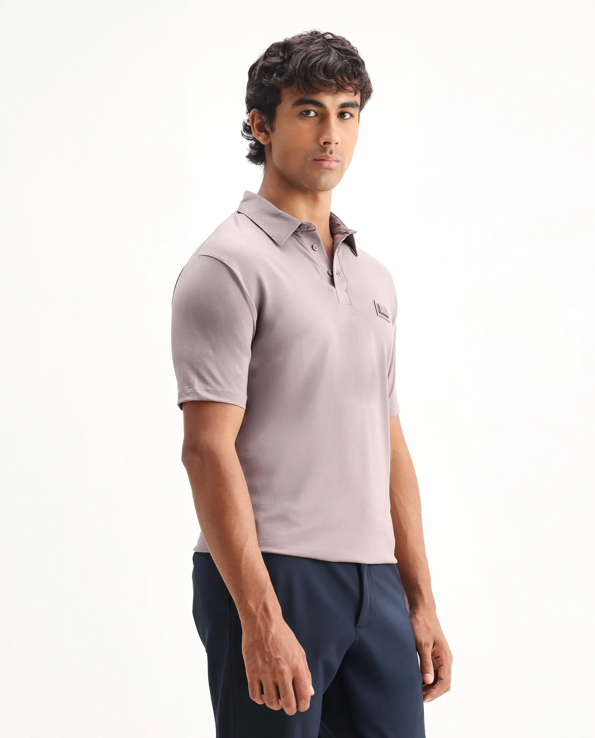 Rare Rabbit Men's Badger-2 Dusky Pink Cotton Plain Regular Fit Half Sleeve Polo - Image 6