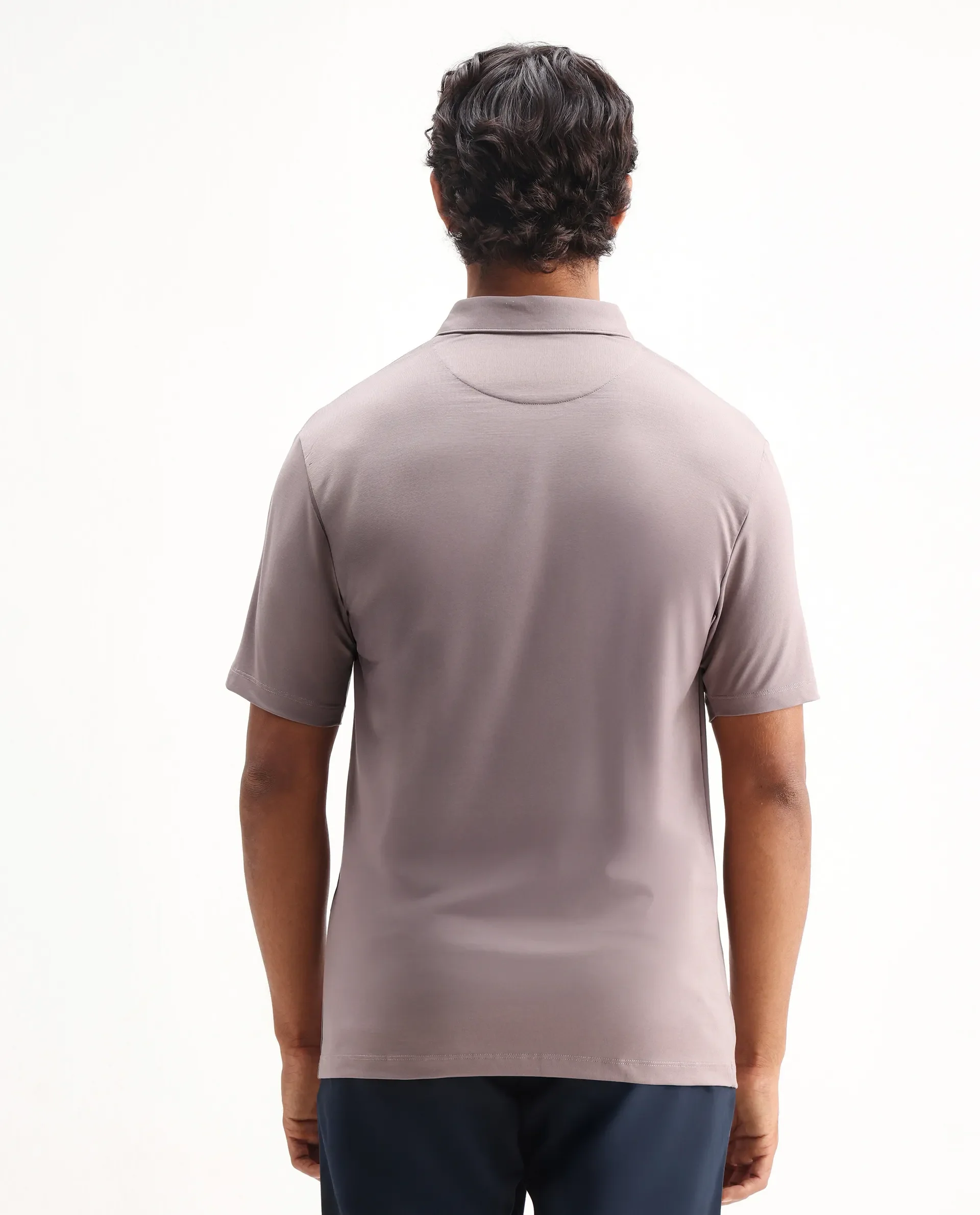 Rare Rabbit Men's Badger-2 Dusky Pink Cotton Plain Regular Fit Half Sleeve Polo - Image 7