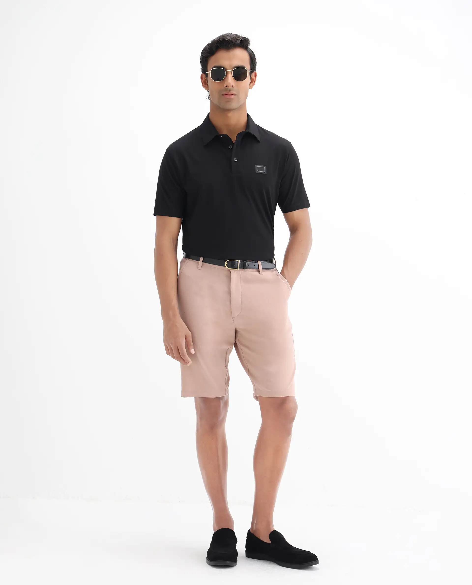 Rare Rabbit Men's Badger-25 Black Cotton Blend Plain Regular Fit Half Sleeve Polo - Image 2