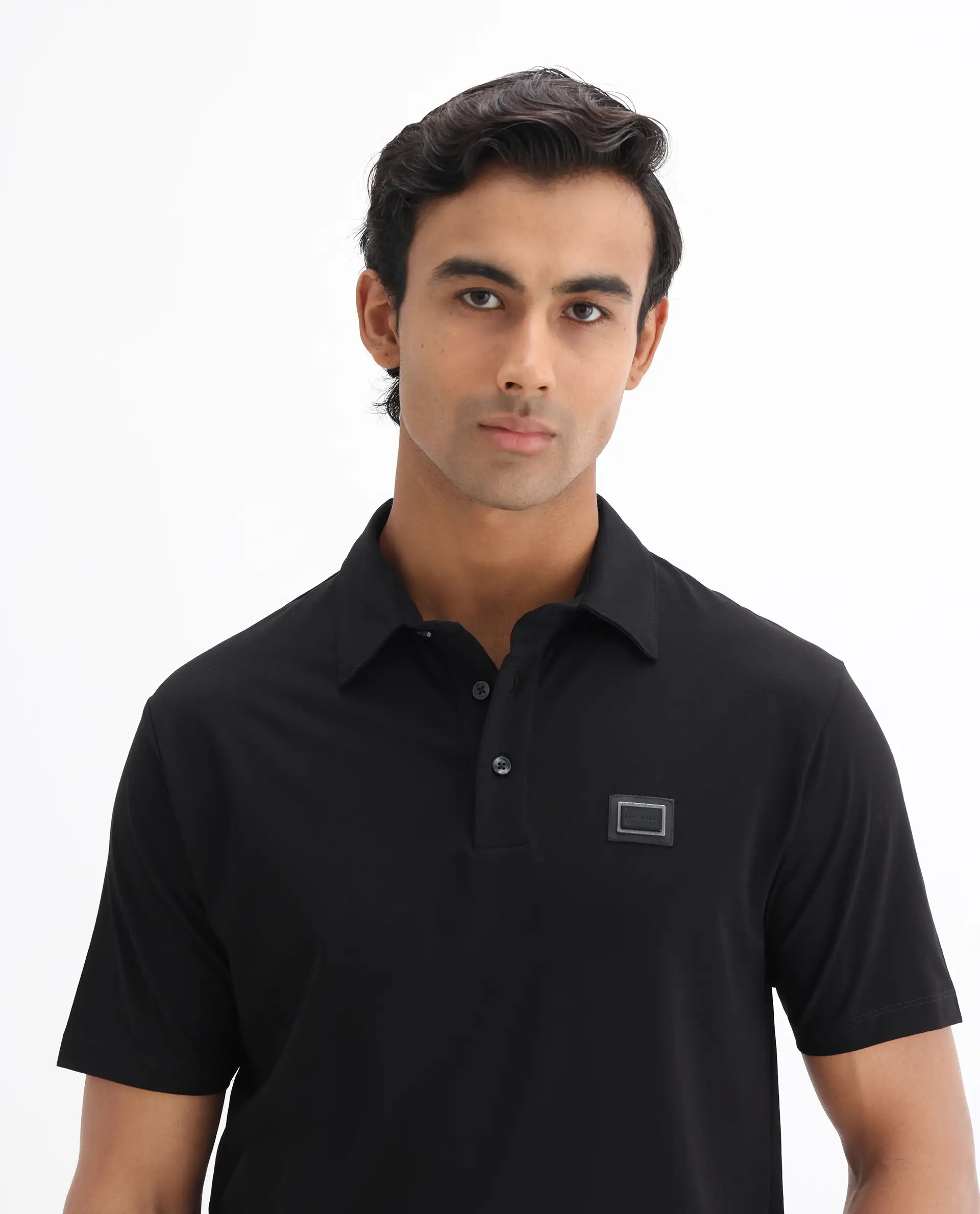 Rare Rabbit Men's Badger-25 Black Cotton Blend Plain Regular Fit Half Sleeve Polo - Image 7