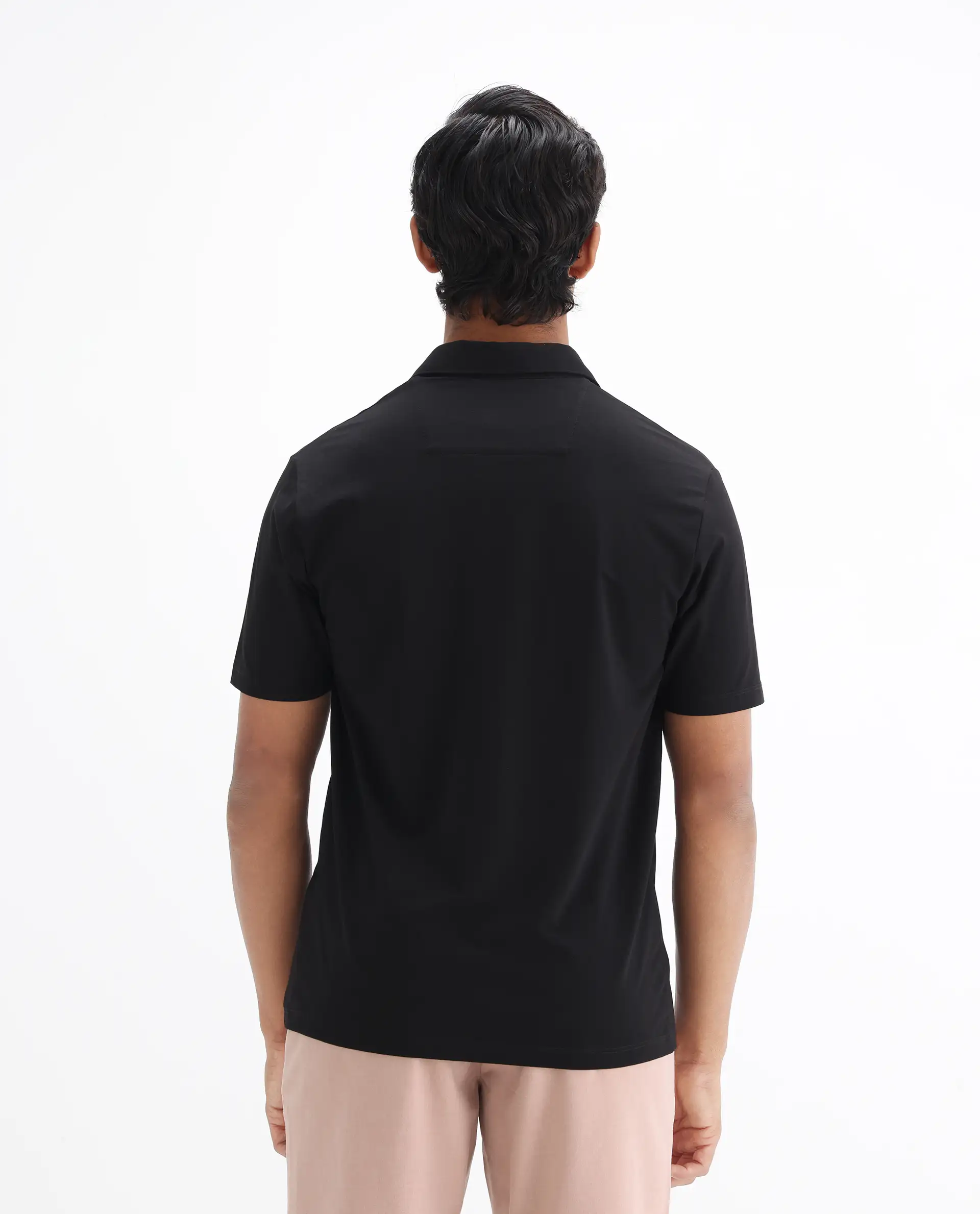 Rare Rabbit Men's Badger-25 Black Cotton Blend Plain Regular Fit Half Sleeve Polo - Image 8