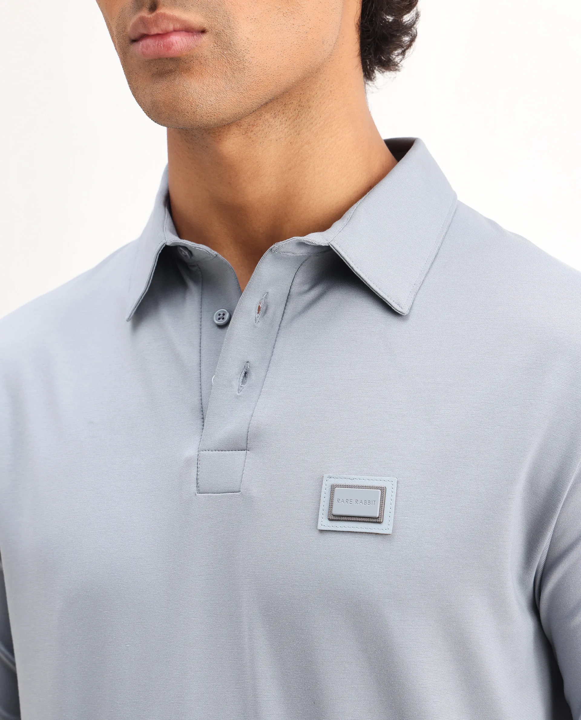 Rare Rabbit Men's Badger-25 Dusky Blue Cotton Blend Plain Regular Fit Half Sleeve Polo - Image 3