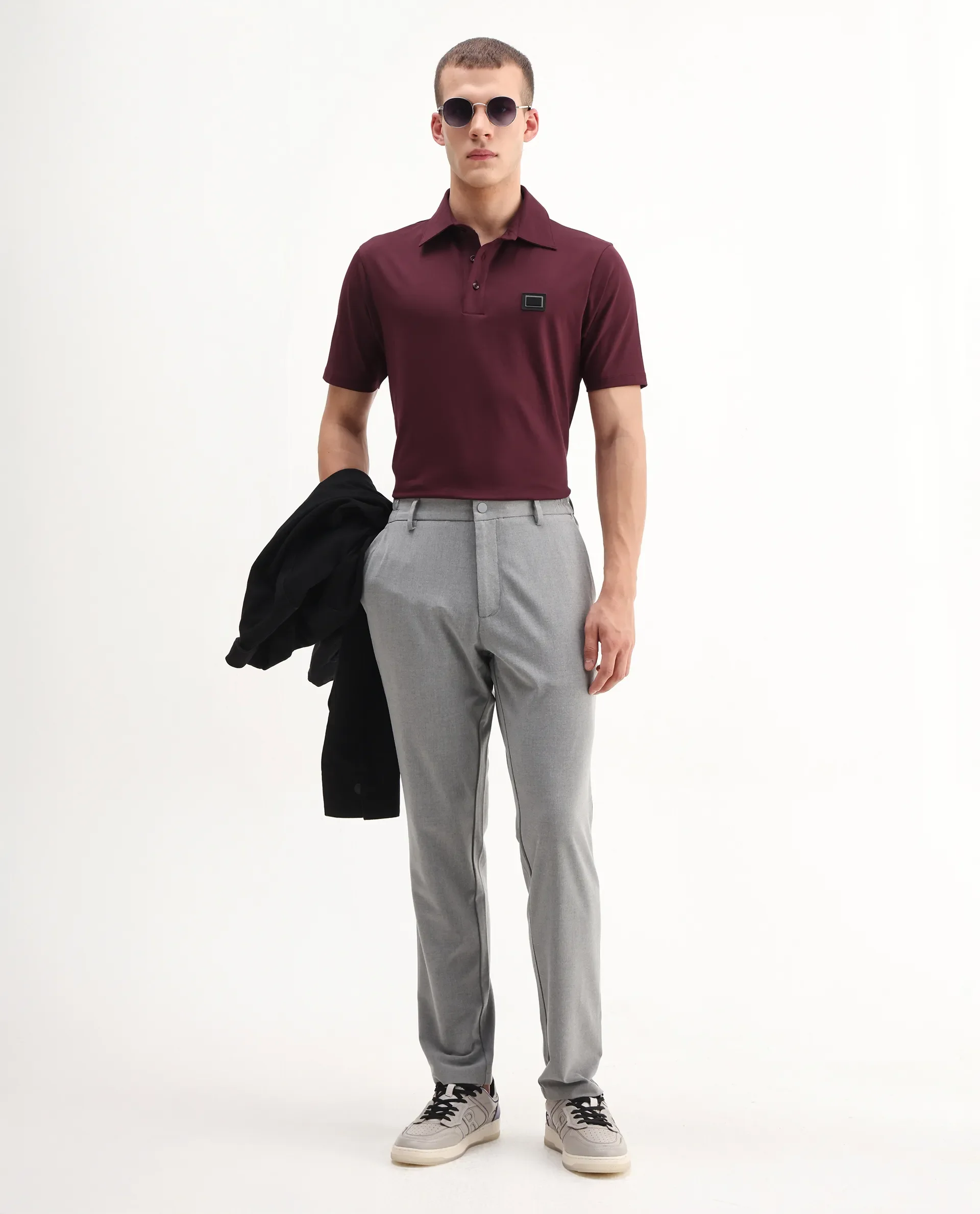 Rare Rabbit Men's Badger-A25 Dark Maroon Cotton Blend Plain Regular Fit Half Sleeve Plain Polo - Image 2