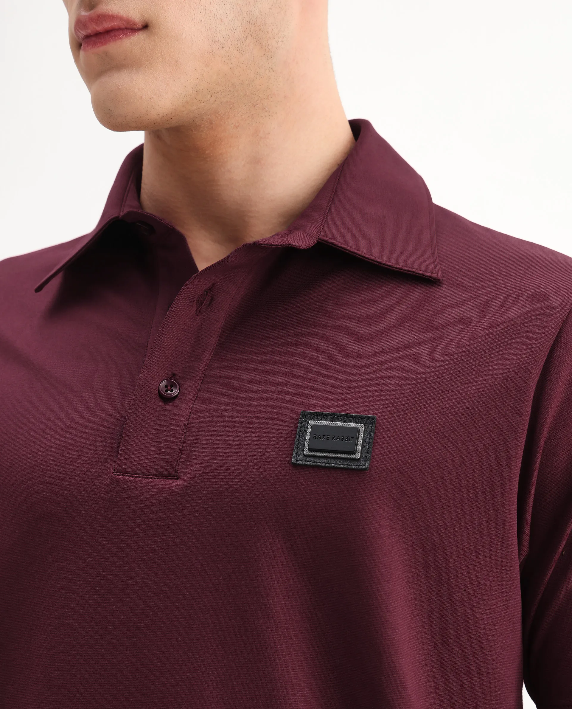 Rare Rabbit Men's Badger-A25 Dark Maroon Cotton Blend Plain Regular Fit Half Sleeve Plain Polo - Image 3