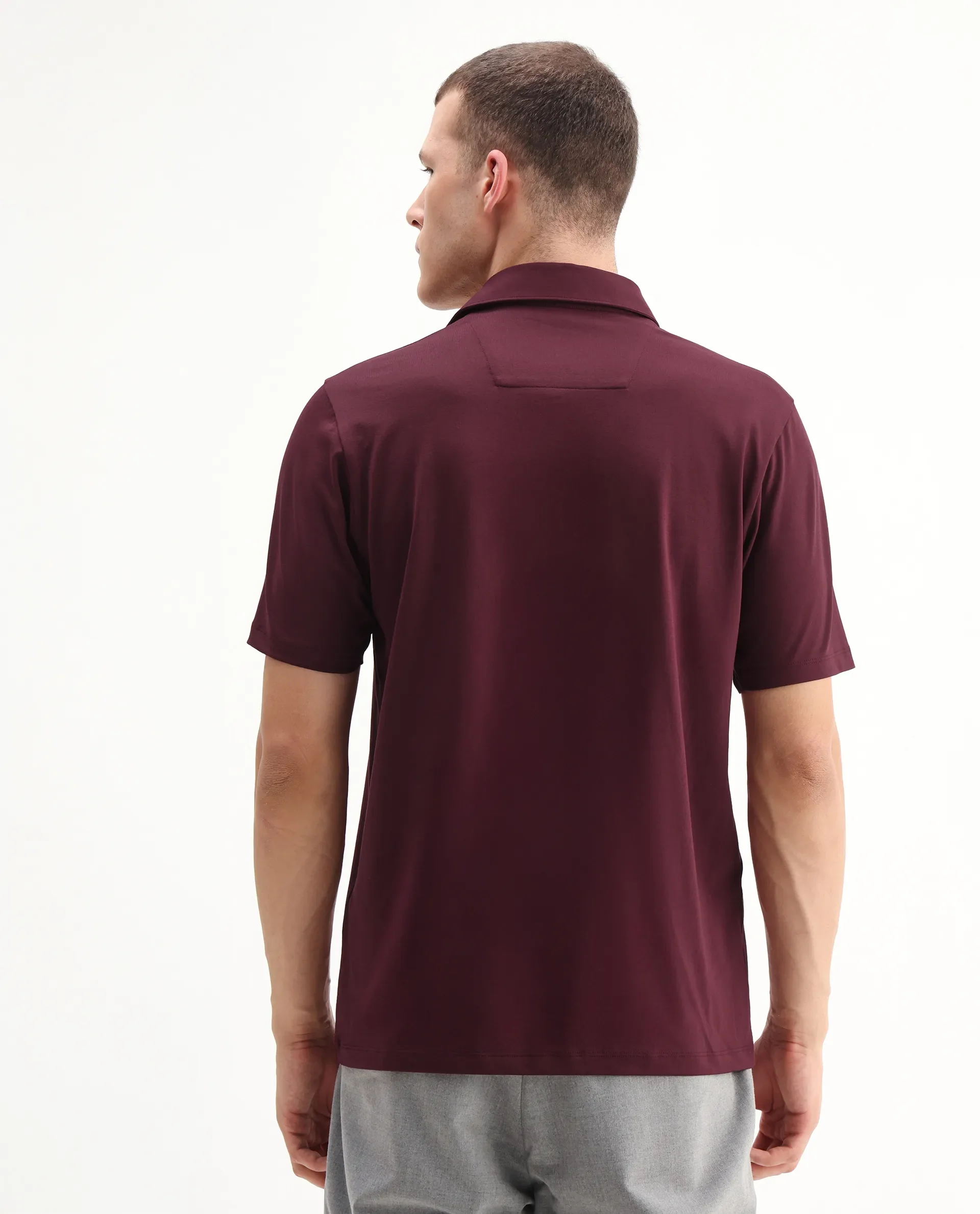 Rare Rabbit Men's Badger-A25 Dark Maroon Cotton Blend Plain Regular Fit Half Sleeve Plain Polo - Image 7