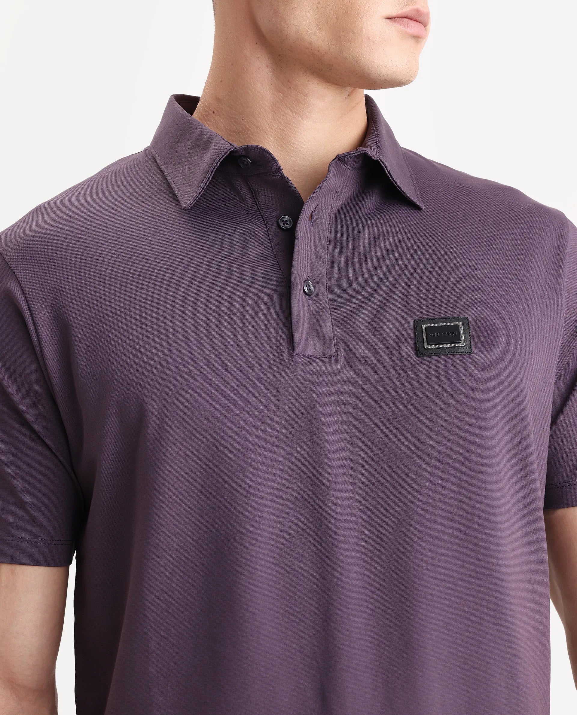 Rare Rabbit Men's Badger-A25 Dark Purple Cotton Blend Plain Regular Fit Half Sleeve Plain Polo - Image 3