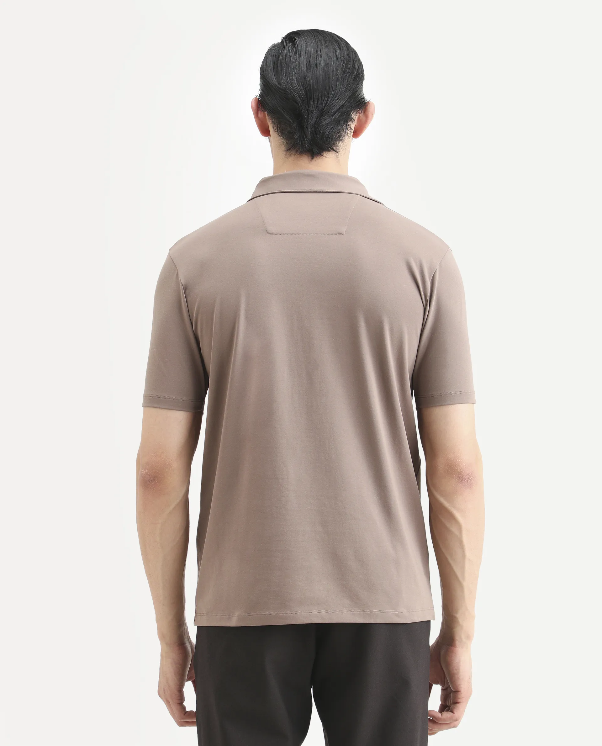 Rare Rabbit Men's Badger-A25 Dusky Brown Cotton Blend Plain Regular Fit Half Sleeve Plain Polo - Image 7
