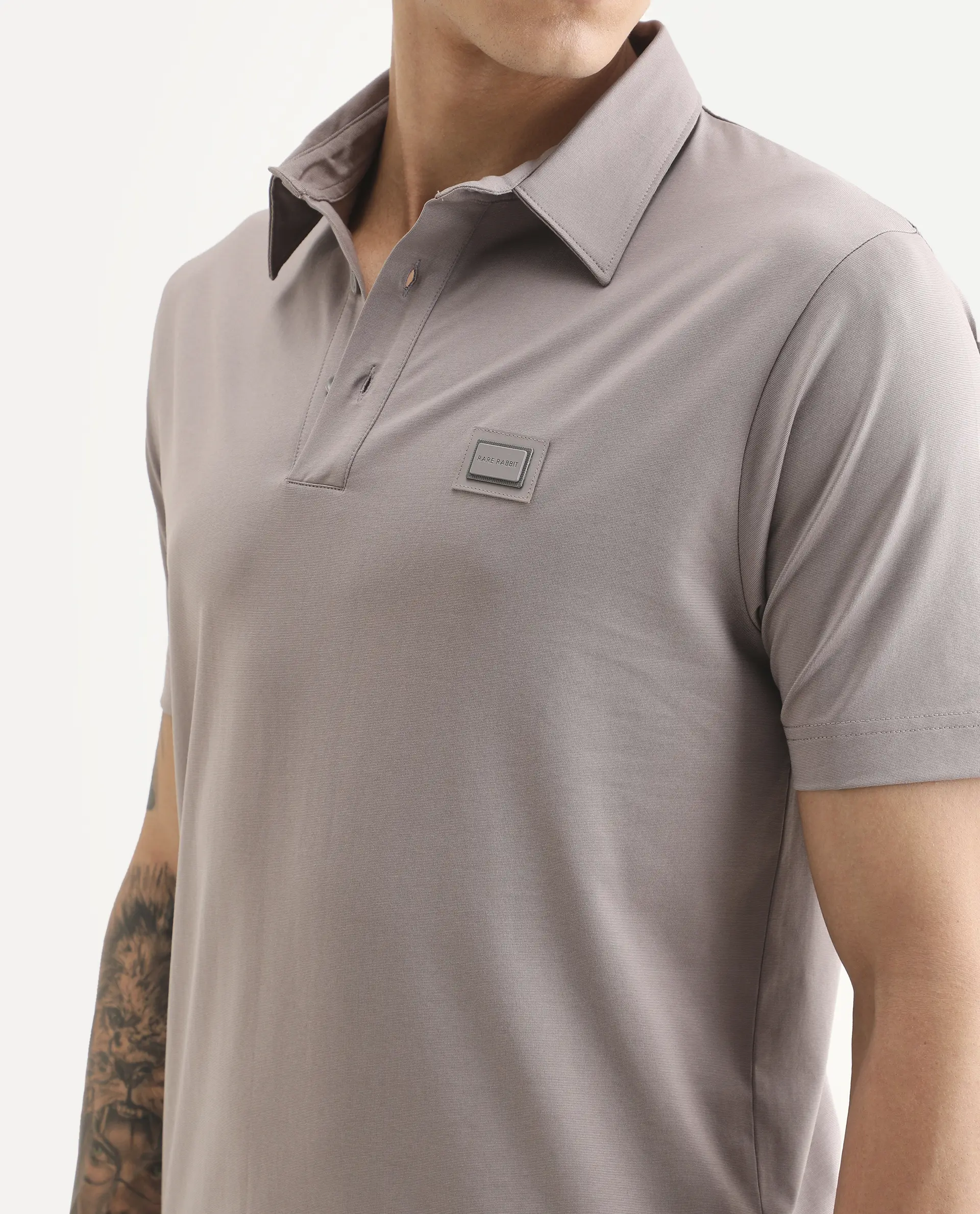Rare Rabbit Men's Badger-S26 Dusky Purple Cotton Blend Fabric Half Sleeve Spread Collar Regular Fit Plain Polo - Image 3