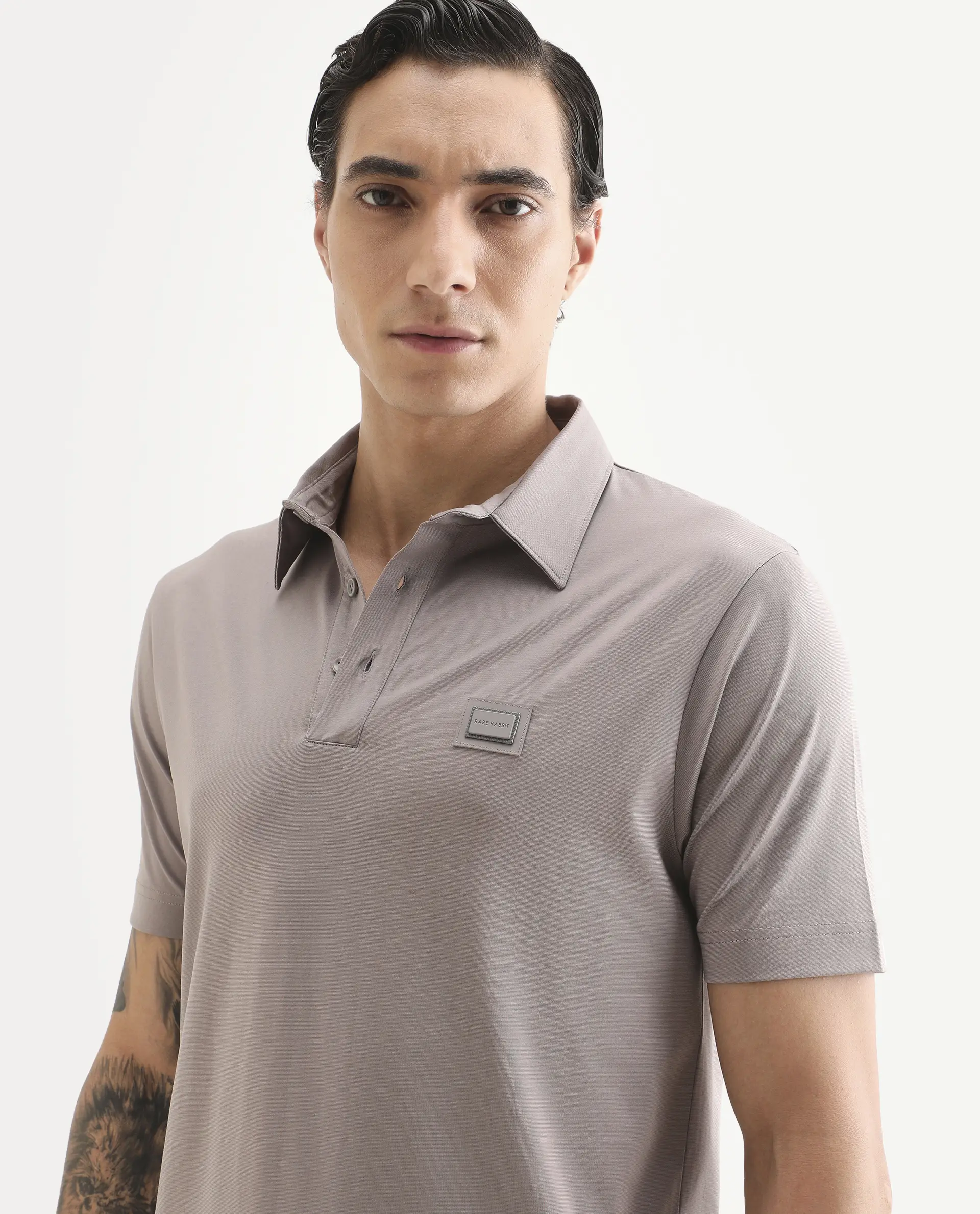 Rare Rabbit Men's Badger-S26 Dusky Purple Cotton Blend Fabric Half Sleeve Spread Collar Regular Fit Plain Polo - Image 6