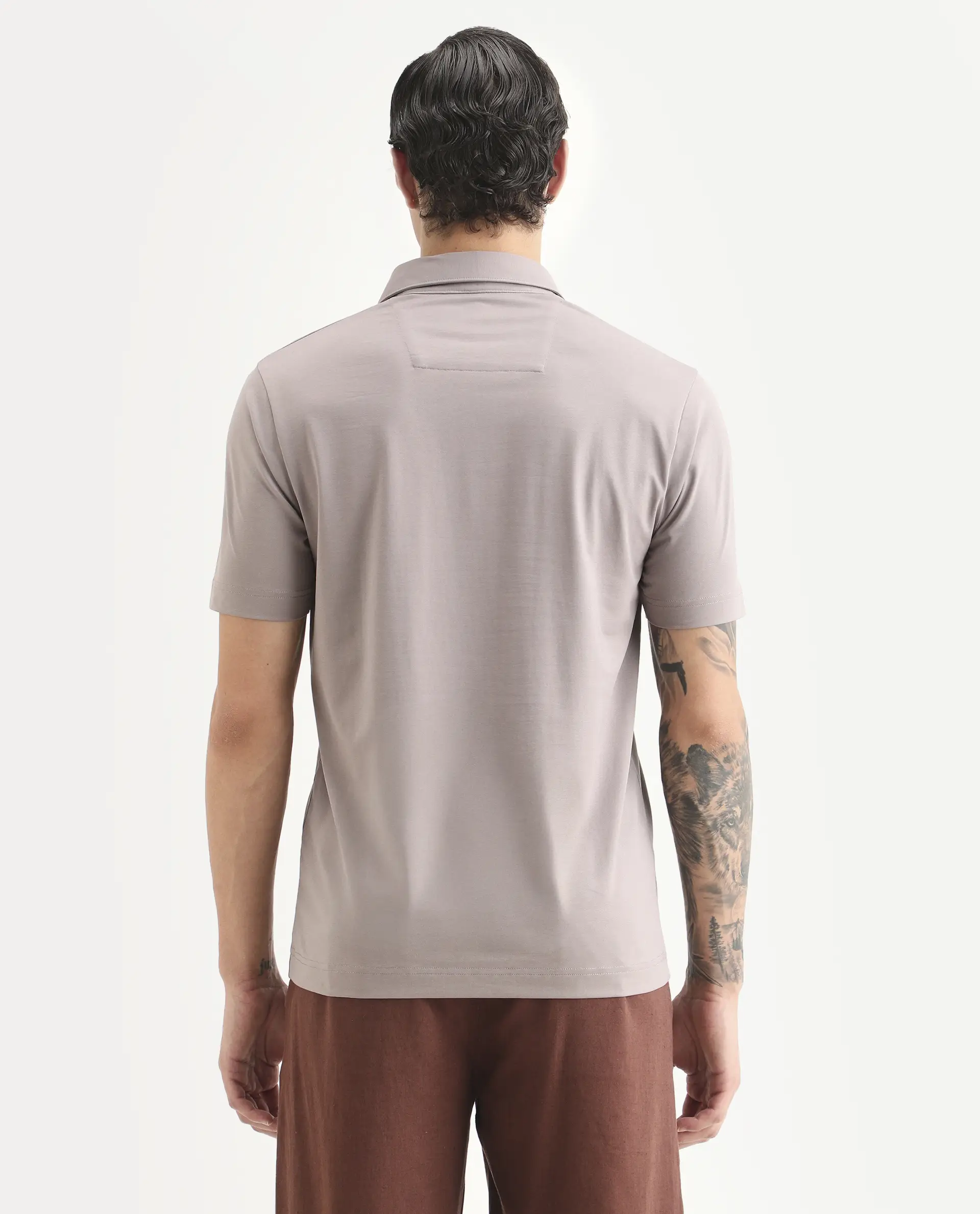 Rare Rabbit Men's Badger-S26 Dusky Purple Cotton Blend Fabric Half Sleeve Spread Collar Regular Fit Plain Polo - Image 8
