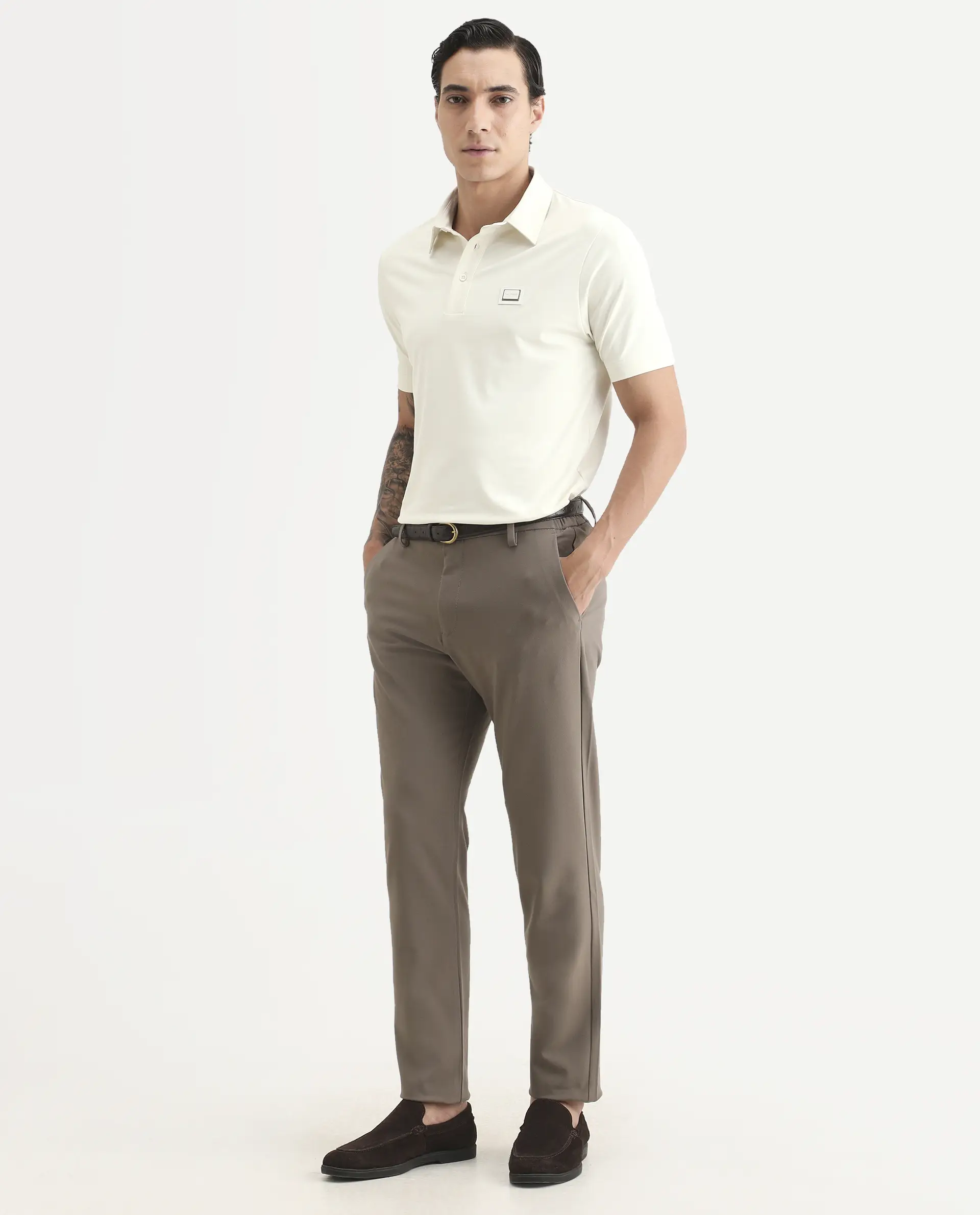 Rare Rabbit Men's Badger-S26 Off White Cotton Blend Fabric Half Sleeve Spread Collar Regular Fit Plain Polo - Image 2