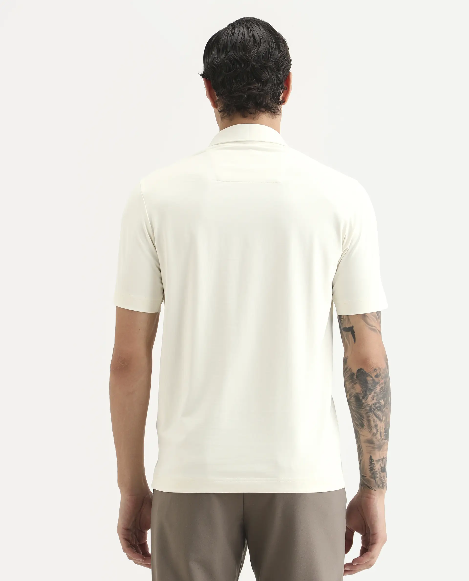 Rare Rabbit Men's Badger-S26 Off White Cotton Blend Fabric Half Sleeve Spread Collar Regular Fit Plain Polo - Image 7