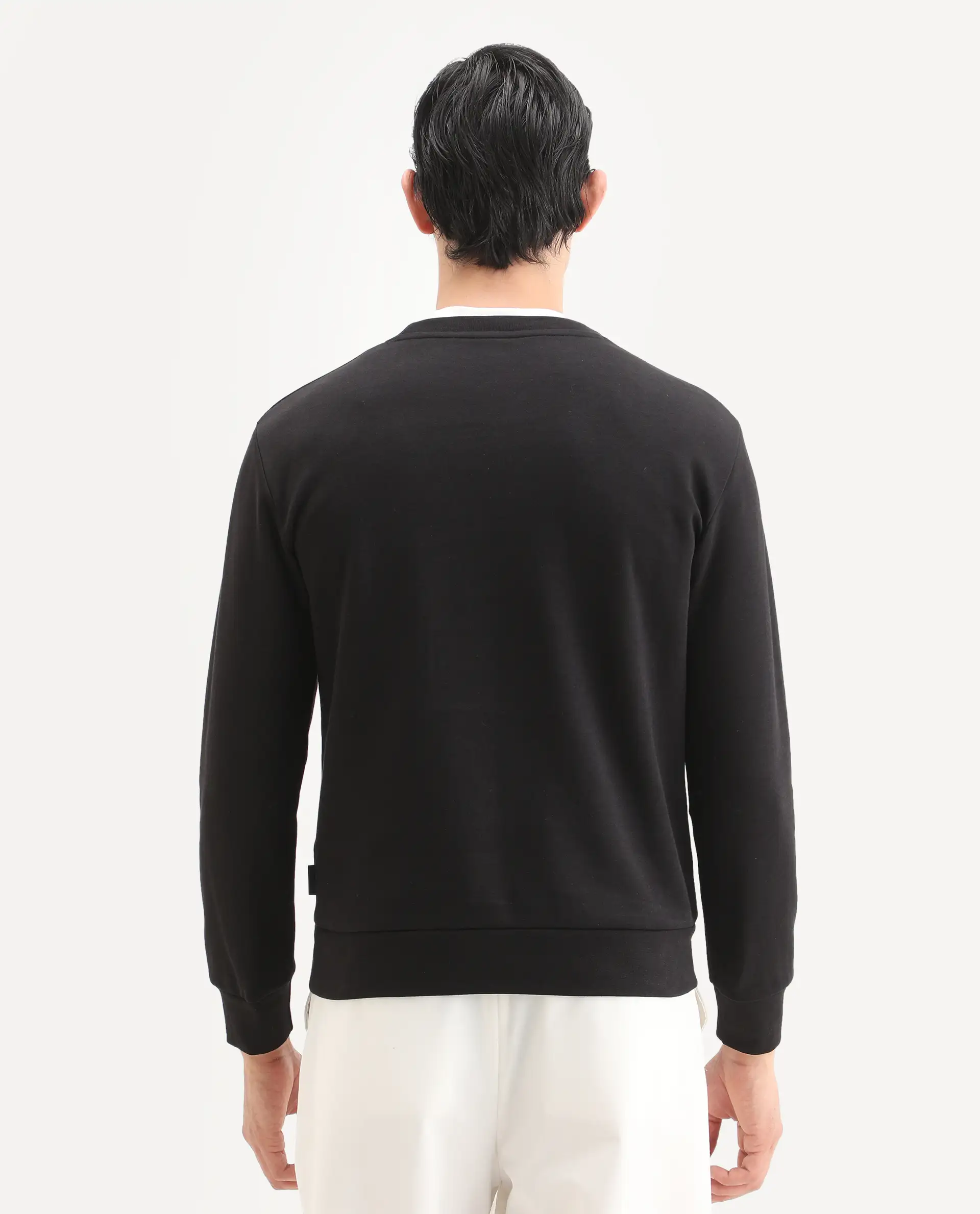 Rare Rabbit Men's Badget-25 Black Cotton Blend Badge Print Regular Fit Full Sleeve Crew Neck Sweatshirt - Image 4