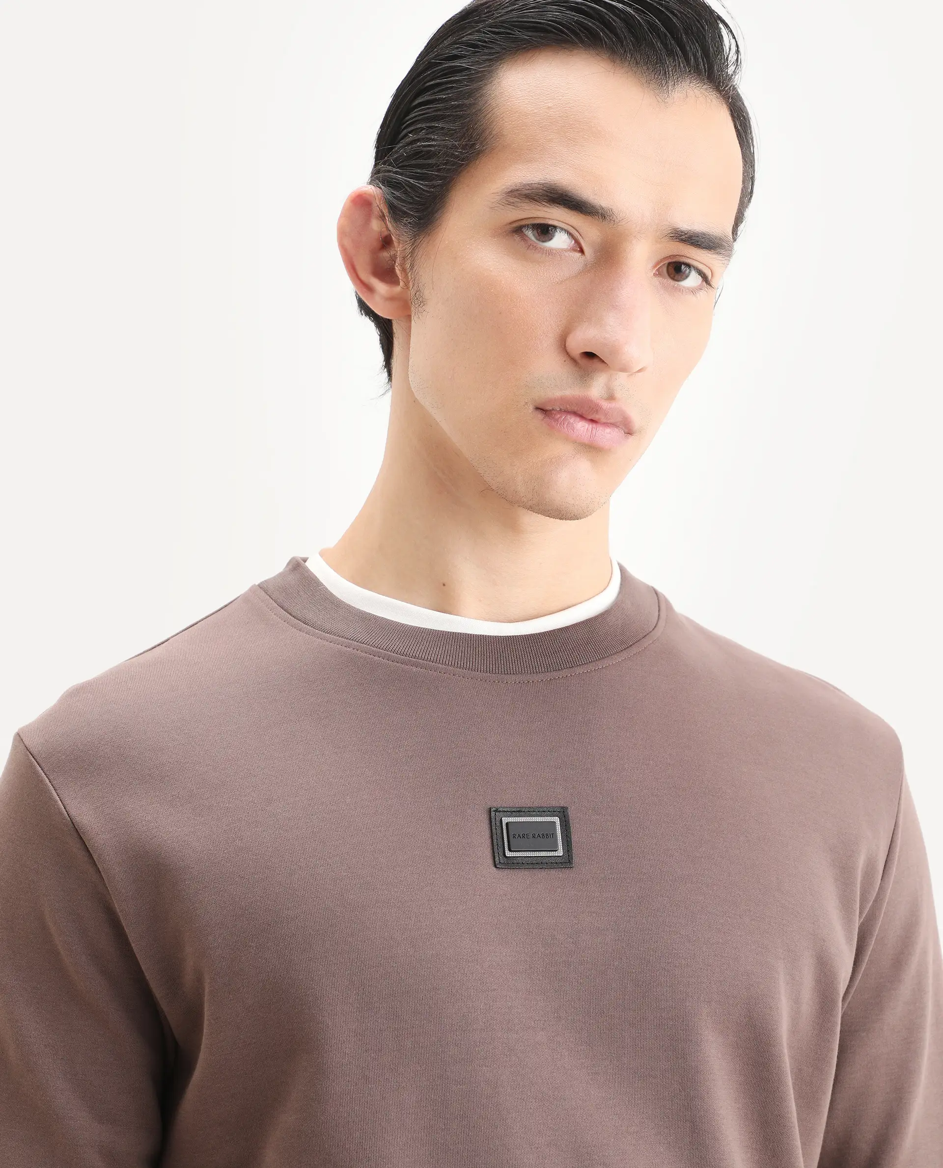 Rare Rabbit Men's Badget-25 Dusky Brown Cotton Blend Badge Print Regular Fit Full Sleeve Crew Neck Sweatshirt - Image 3