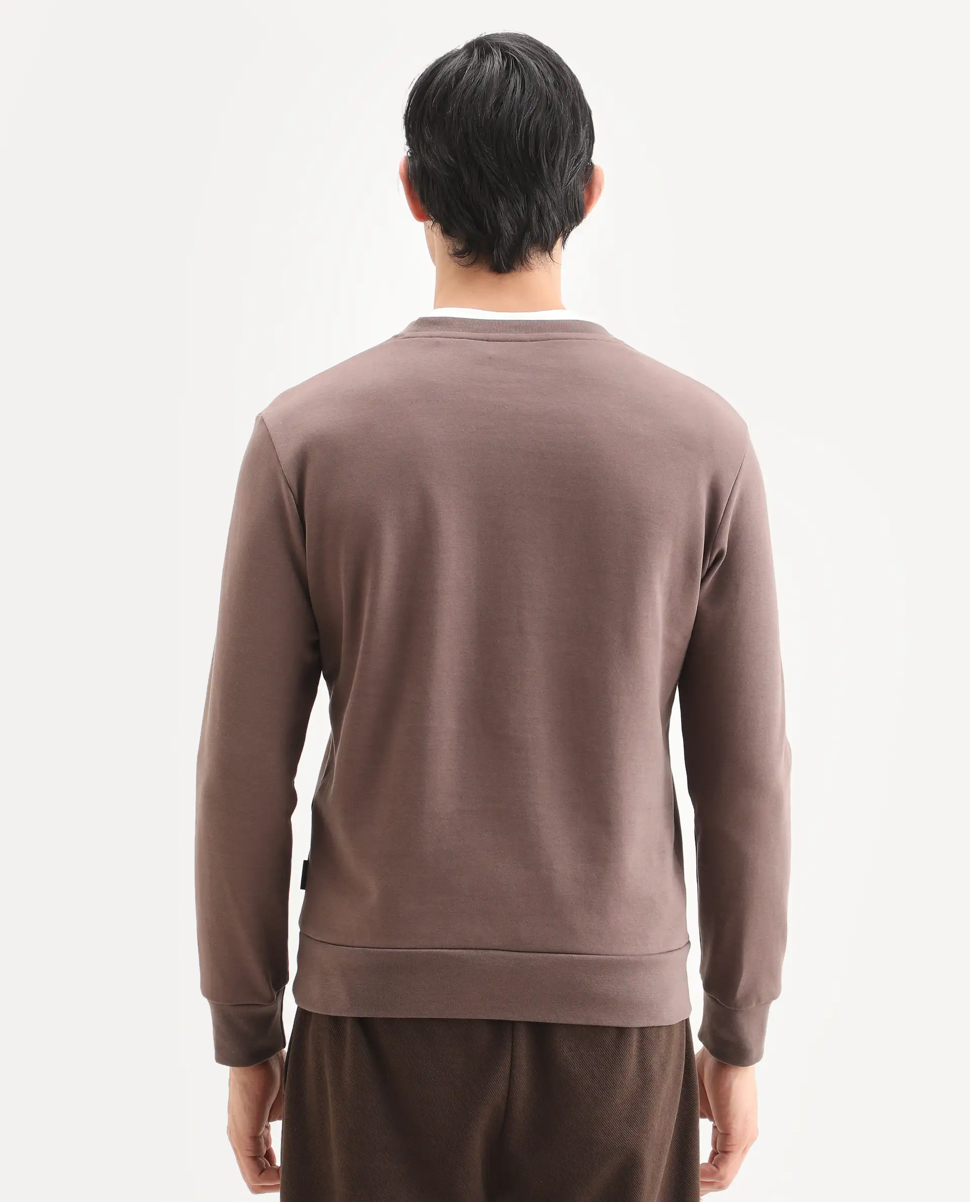 Rare Rabbit Men's Badget-25 Dusky Brown Cotton Blend Badge Print Regular Fit Full Sleeve Crew Neck Sweatshirt - Image 7