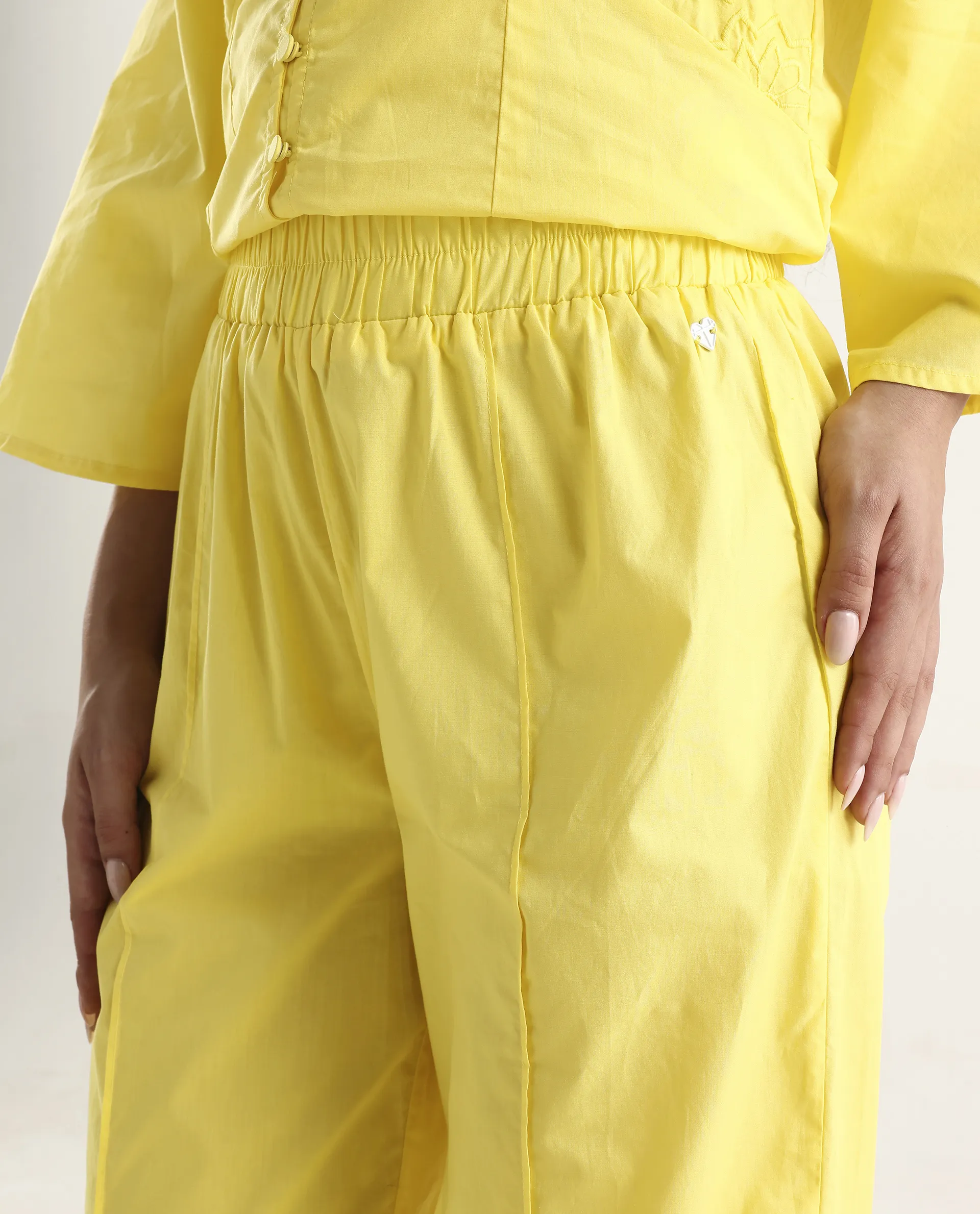 Rareism Women's Badgle-B Pastel Yellow Cotton Plain Ankle Length Straight Fit Trouser - Image 4