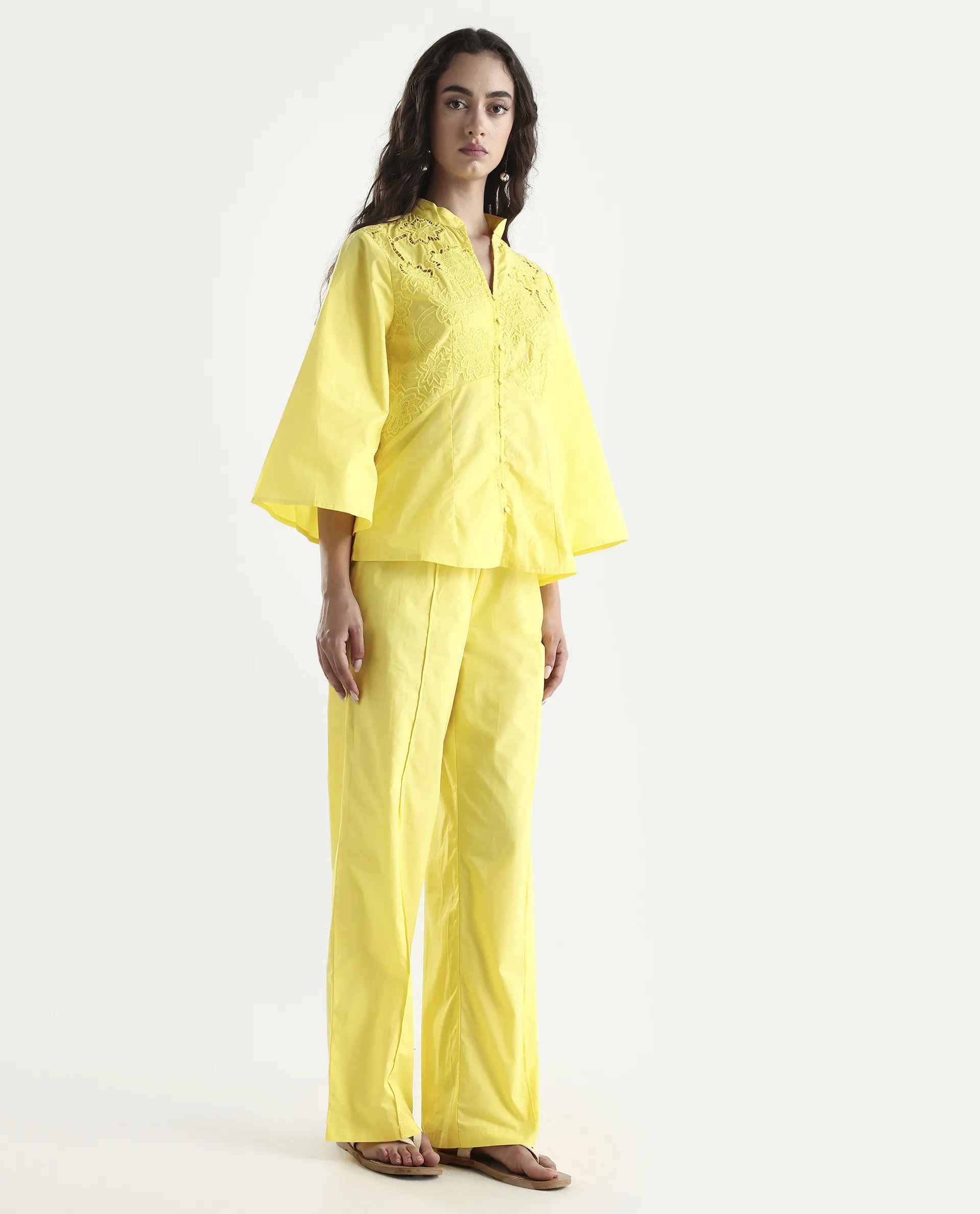 Rareism Women's Badgle-B Pastel Yellow Cotton Plain Ankle Length Straight Fit Trouser - Image 6