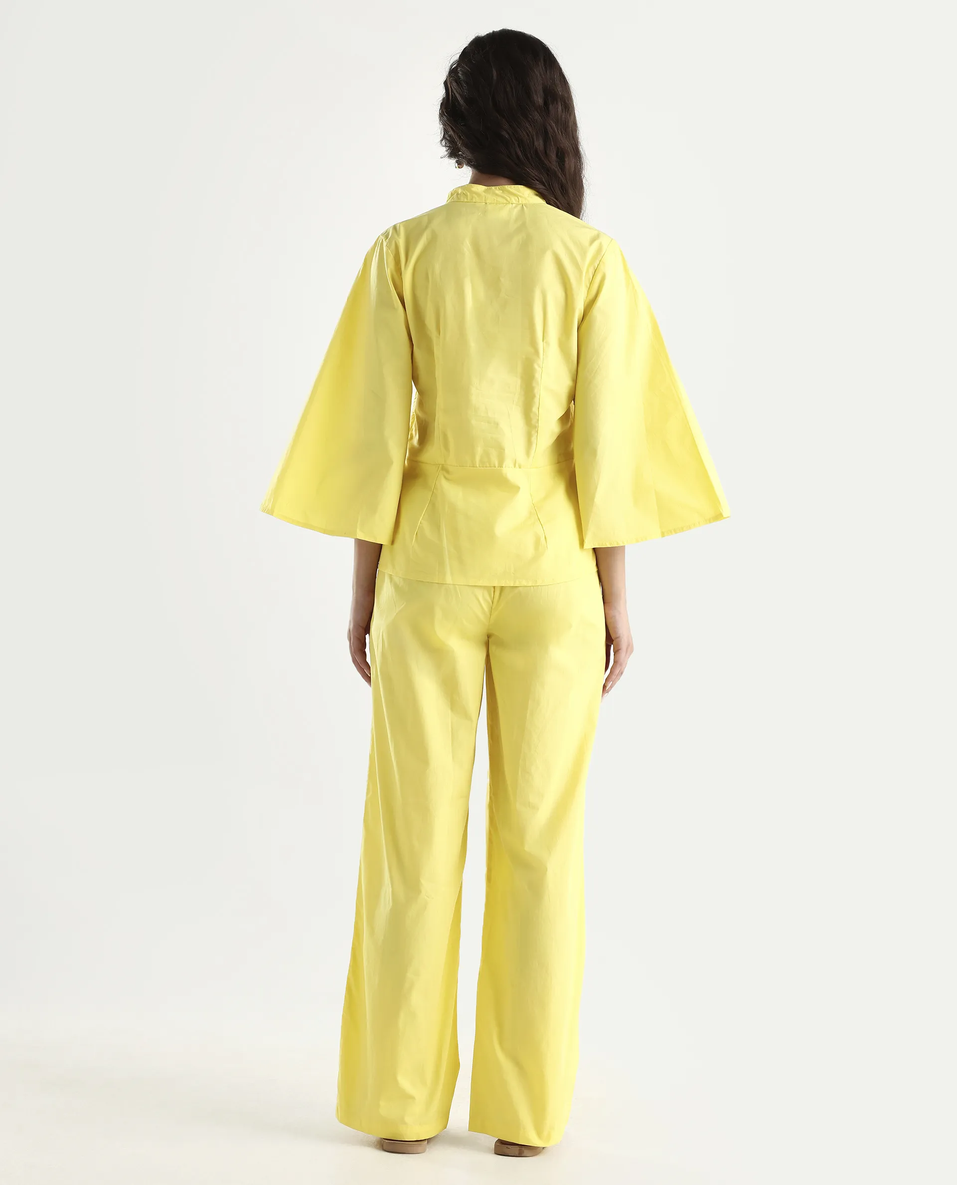 Rareism Women's Badgle-B Pastel Yellow Cotton Plain Ankle Length Straight Fit Trouser - Image 7