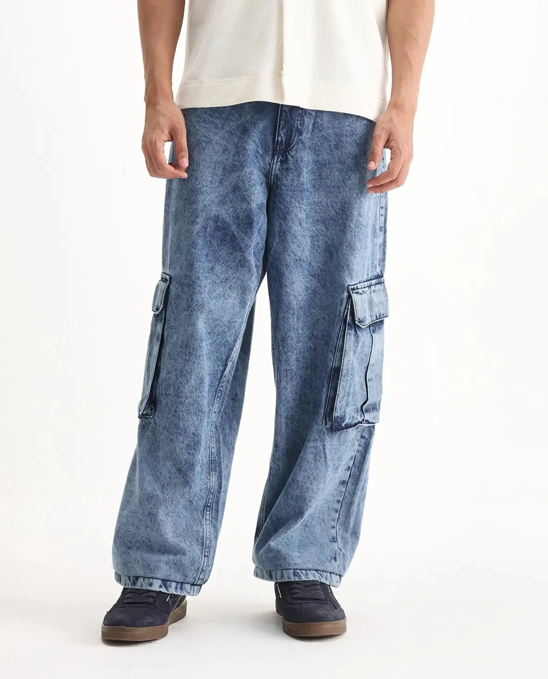 Rare Rabbit Men's Baey Blue Cotton Plain Baggy Fit Jeans - Image 10