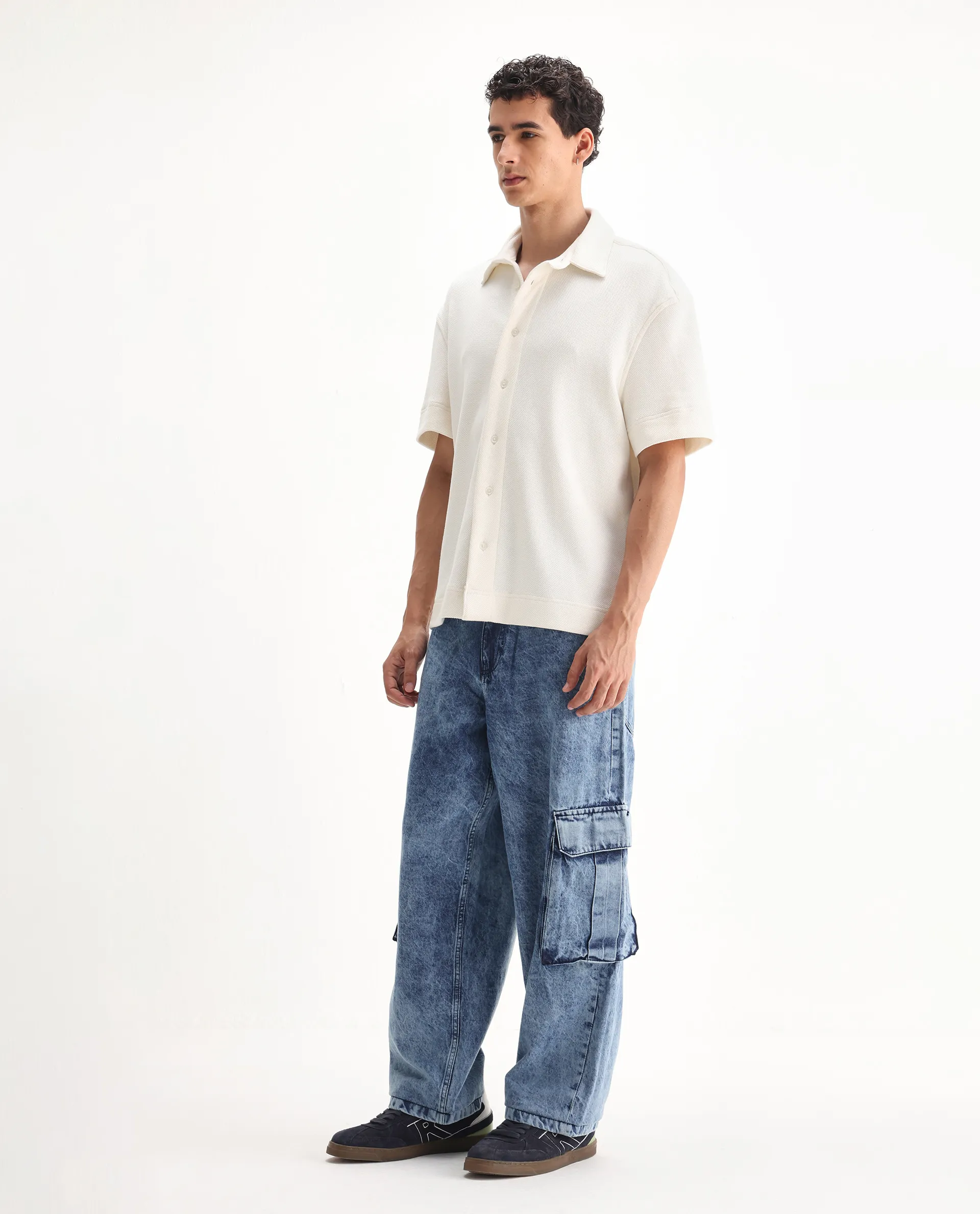 Rare Rabbit Men's Baey Blue Cotton Plain Baggy Fit Jeans - Image 4