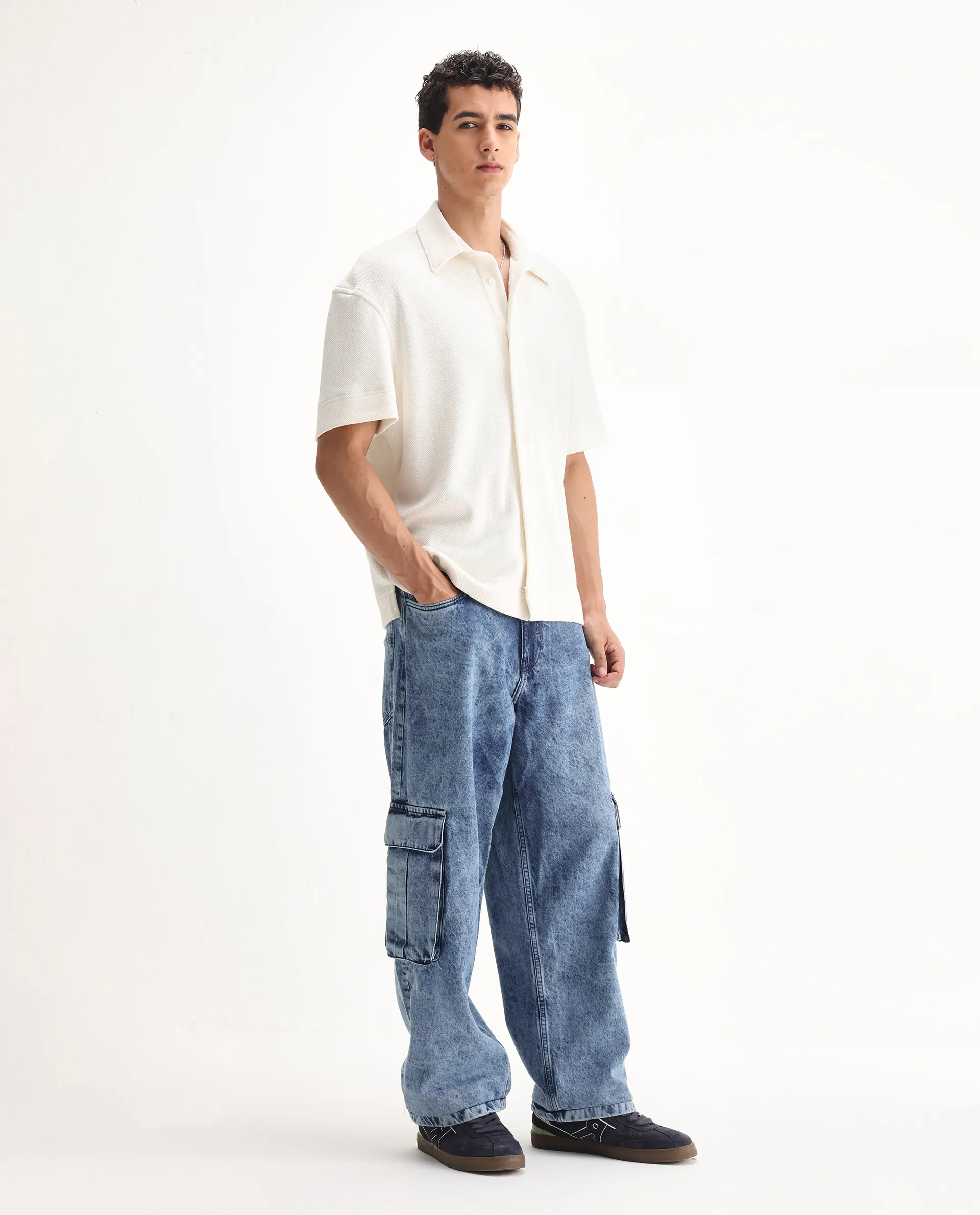 Rare Rabbit Men's Baey Blue Cotton Plain Baggy Fit Jeans - Image 5