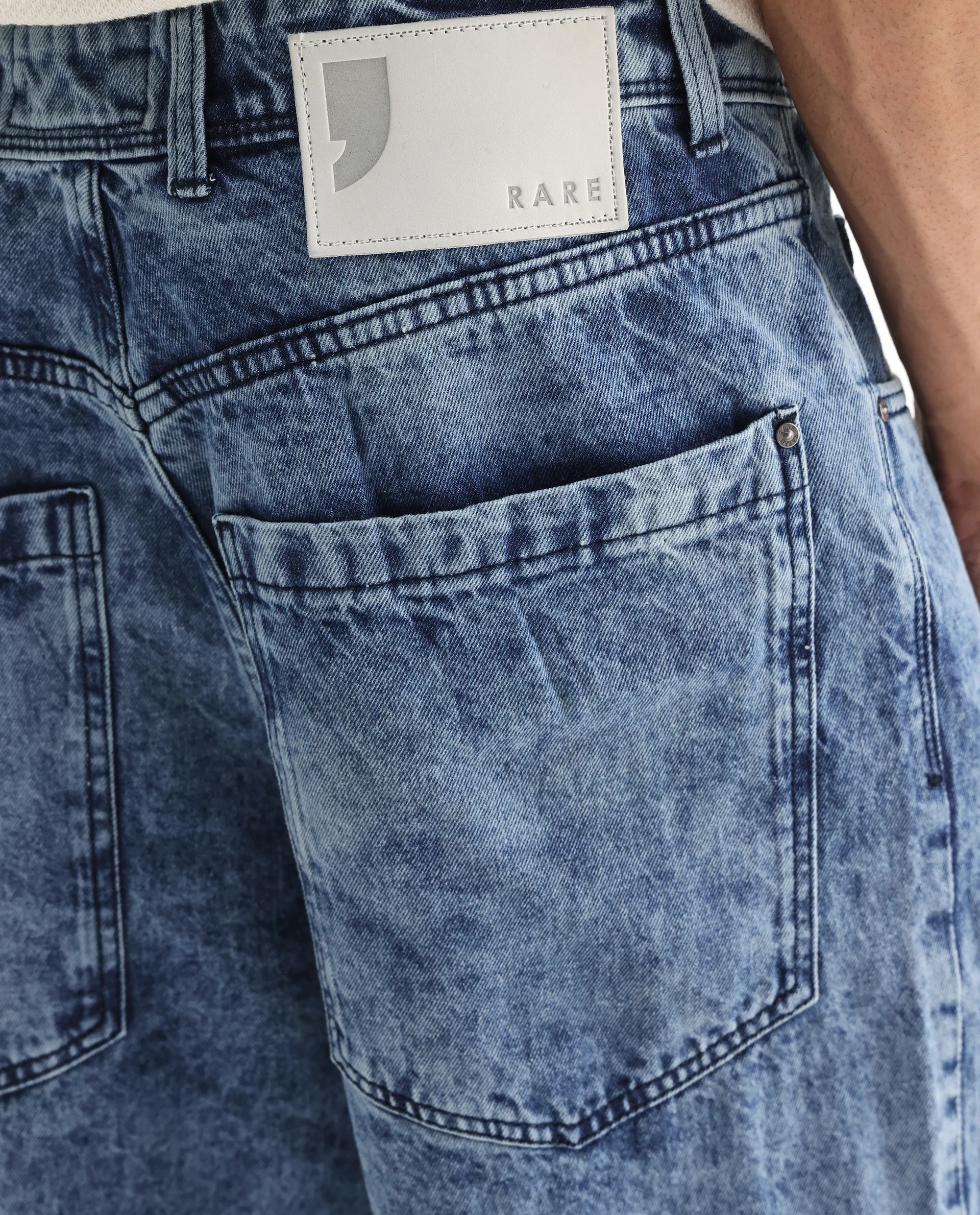Rare Rabbit Men's Baey Blue Cotton Plain Baggy Fit Jeans - Image 8