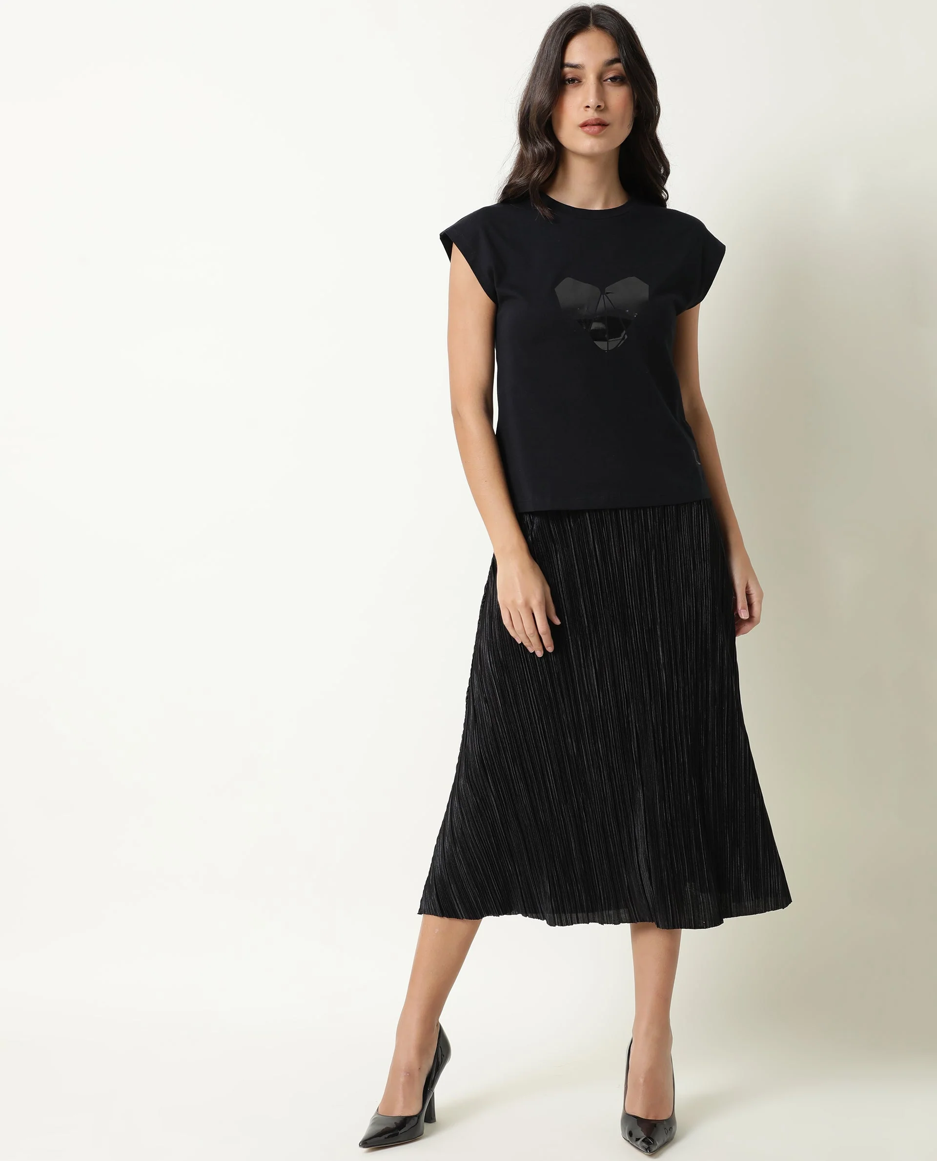Rareism Womens Baga Black T-Shirt Cotton Fabric Crew Neck Short Sleeve - Image 2