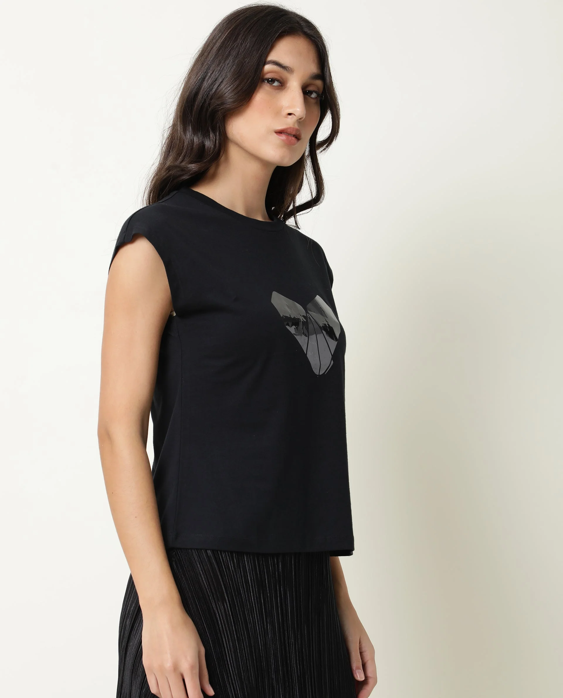 Rareism Womens Baga Black T-Shirt Cotton Fabric Crew Neck Short Sleeve - Image 5