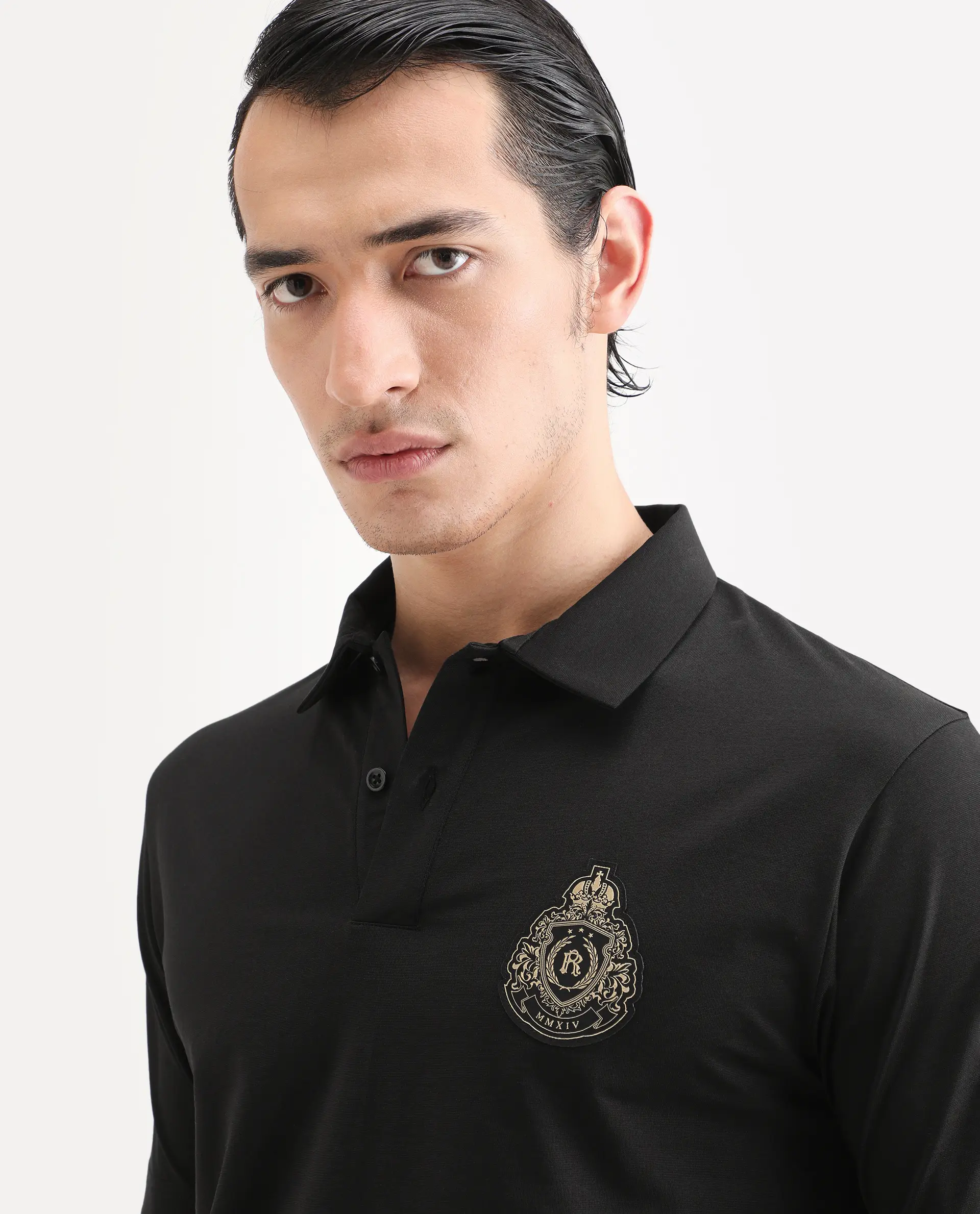 Rare Rabbit Men's Bage Black Cotton Blend Fabric Half Sleeve Spread Collar Regular Fit Plain Polo - Image 7