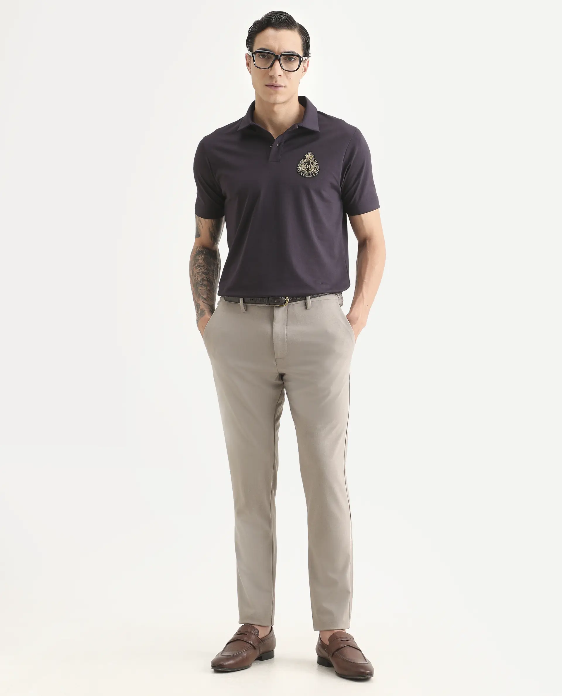 Rare Rabbit Men's Bage Flouroscent Purple Cotton Blend Fabric Half Sleeve Spread Collar Regular Fit Plain Polo - Image 2