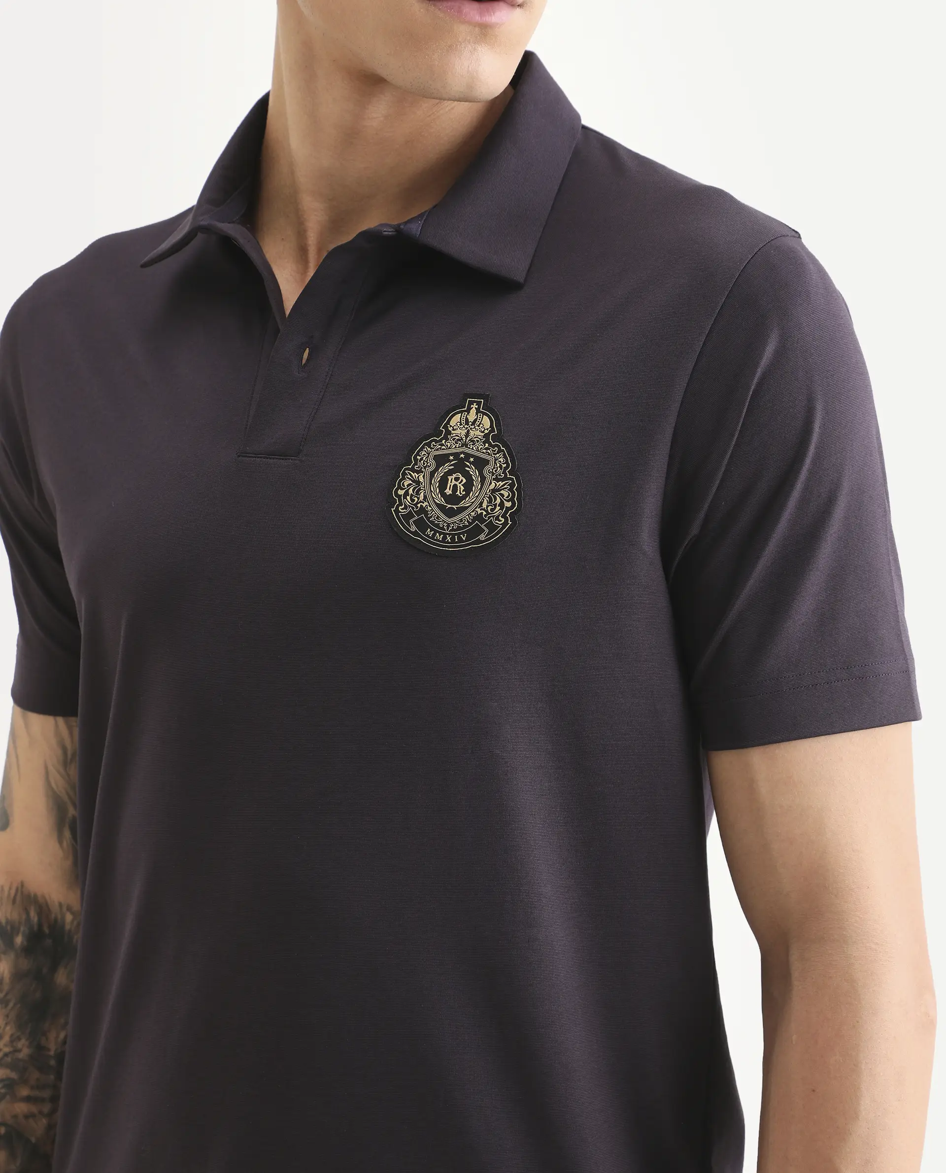 Rare Rabbit Men's Bage Flouroscent Purple Cotton Blend Fabric Half Sleeve Spread Collar Regular Fit Plain Polo - Image 3
