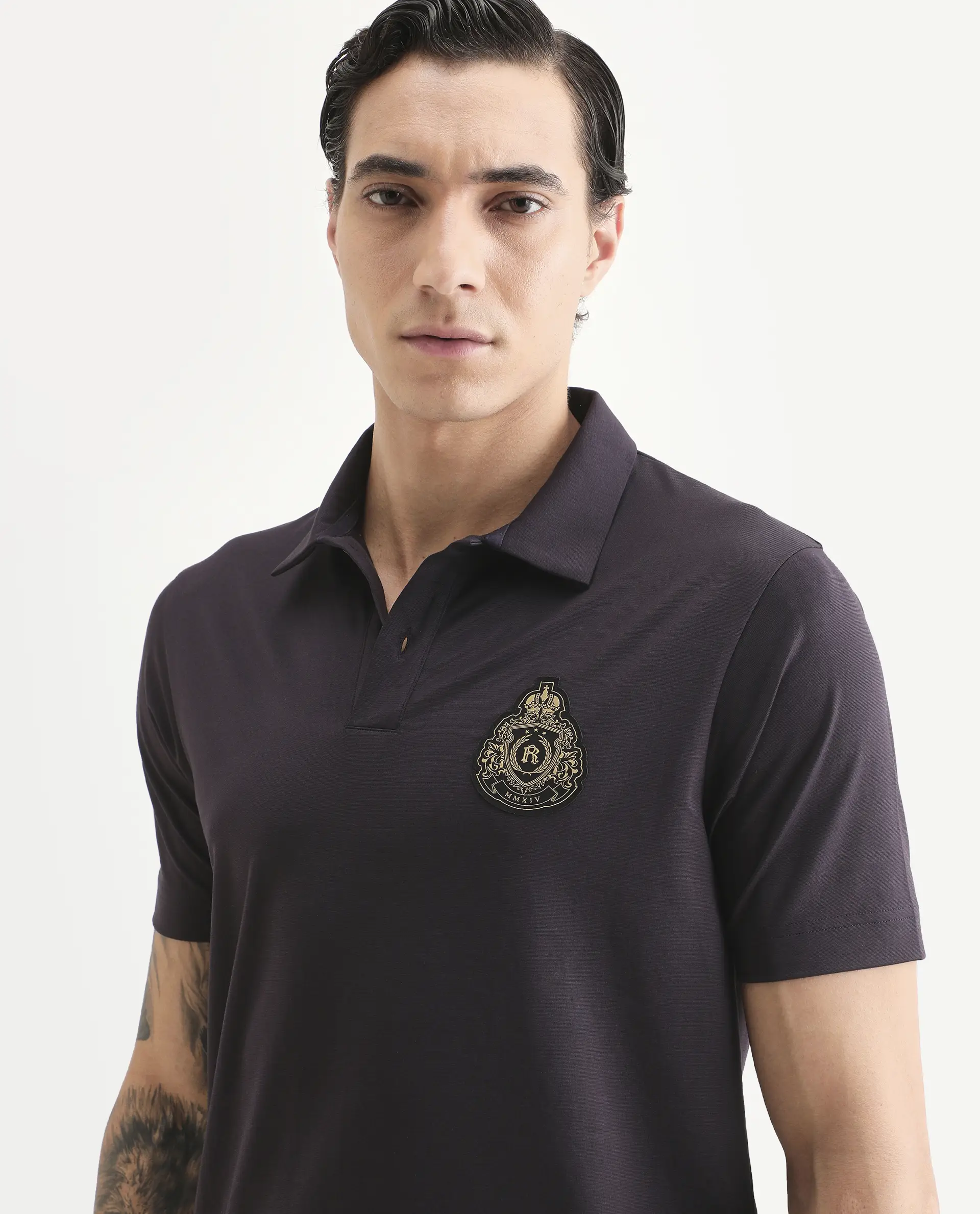 Rare Rabbit Men's Bage Flouroscent Purple Cotton Blend Fabric Half Sleeve Spread Collar Regular Fit Plain Polo - Image 7